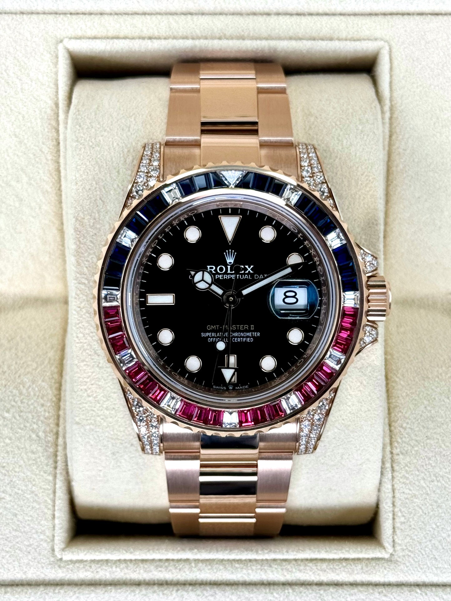 2021 Rolex GMT-Master II 40mm 126755SARU Rose Gold Sapphire and Ruby