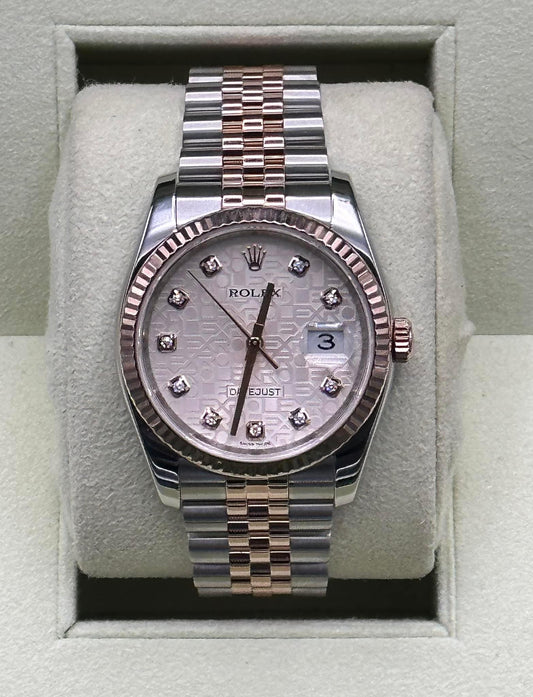 2010 Rolex Datejust 36mm 116231 Two-Tone Rose Gold Pink Diamond Dial - MyWatchLLC
