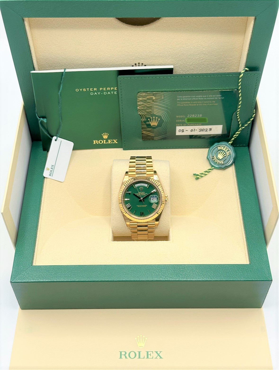 2023 Rolex Day Date 40mm 228238 Presidential Green Dial