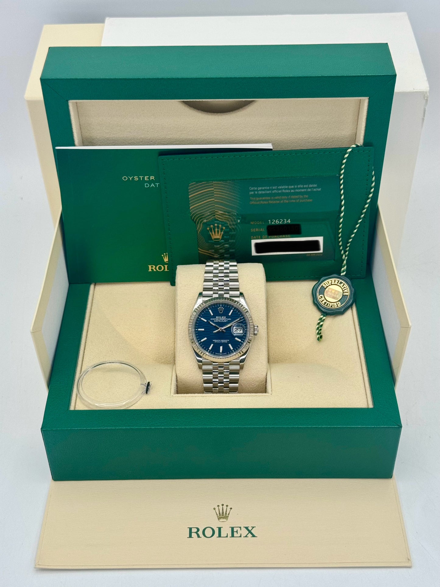 2023 Datejust 36mm 126234 Stainless Steel Jubilee Blue Motif Dial