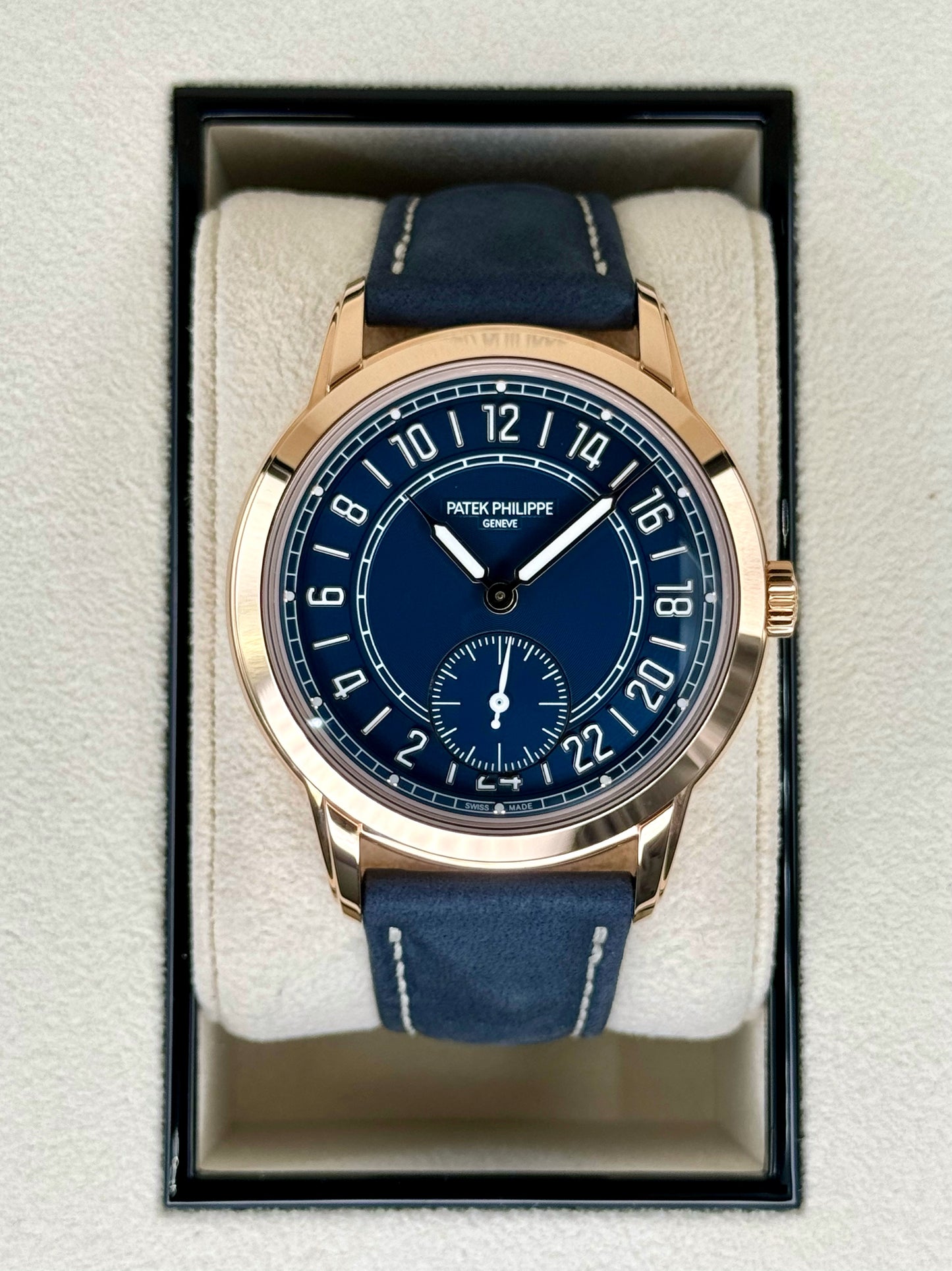NEW 2024 Patek Philippe 5224R Calatrava Travel Time Rose Gold Blue Dia