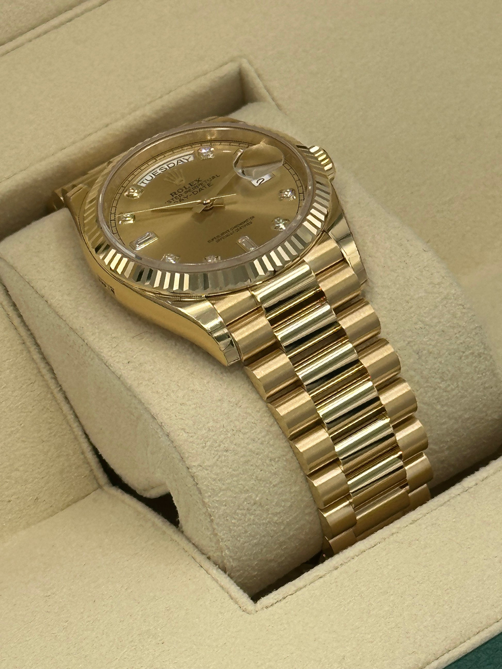 2023 Rolex Day-Date Yellow Gold Champagne Diamond Dial - MyWatchLLC