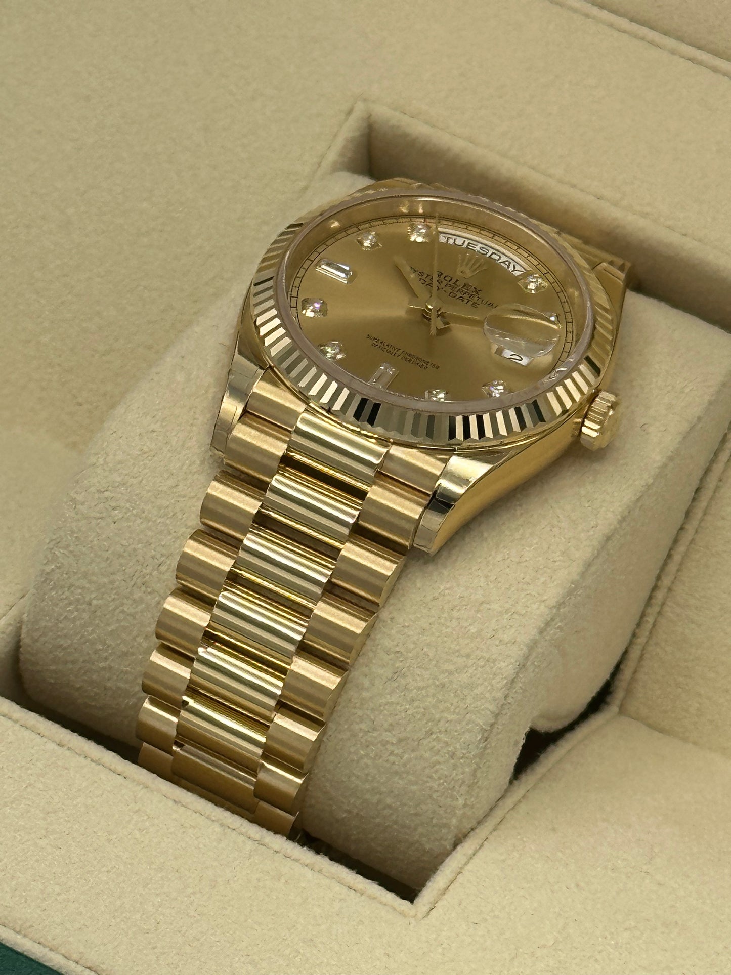 2023 Rolex Day-Date Yellow Gold Champagne Diamond Dial - MyWatchLLC