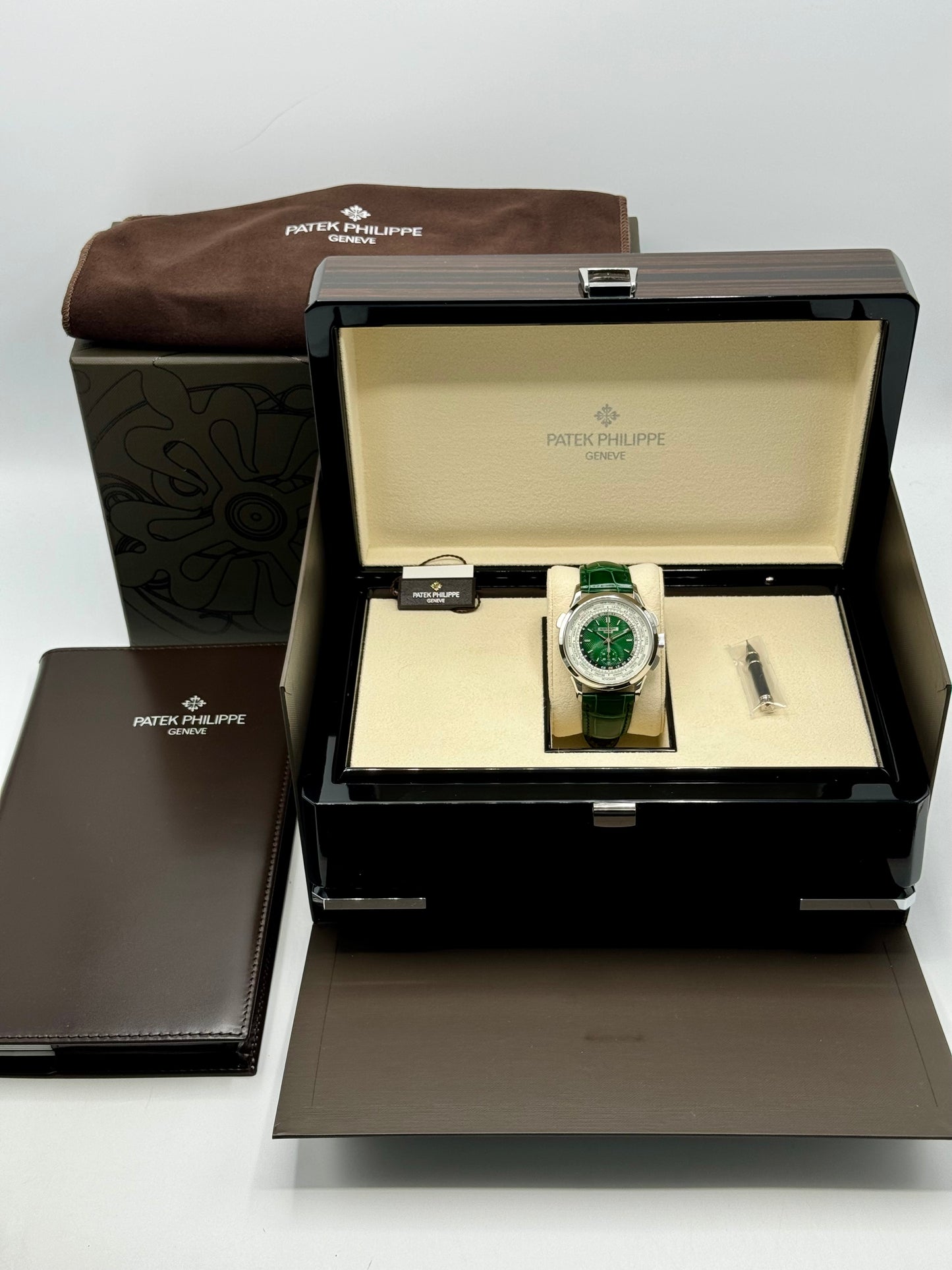 NEW 2023 Patek Philippe 5930P World Time Flyback Chronograph Platinum Green Dial