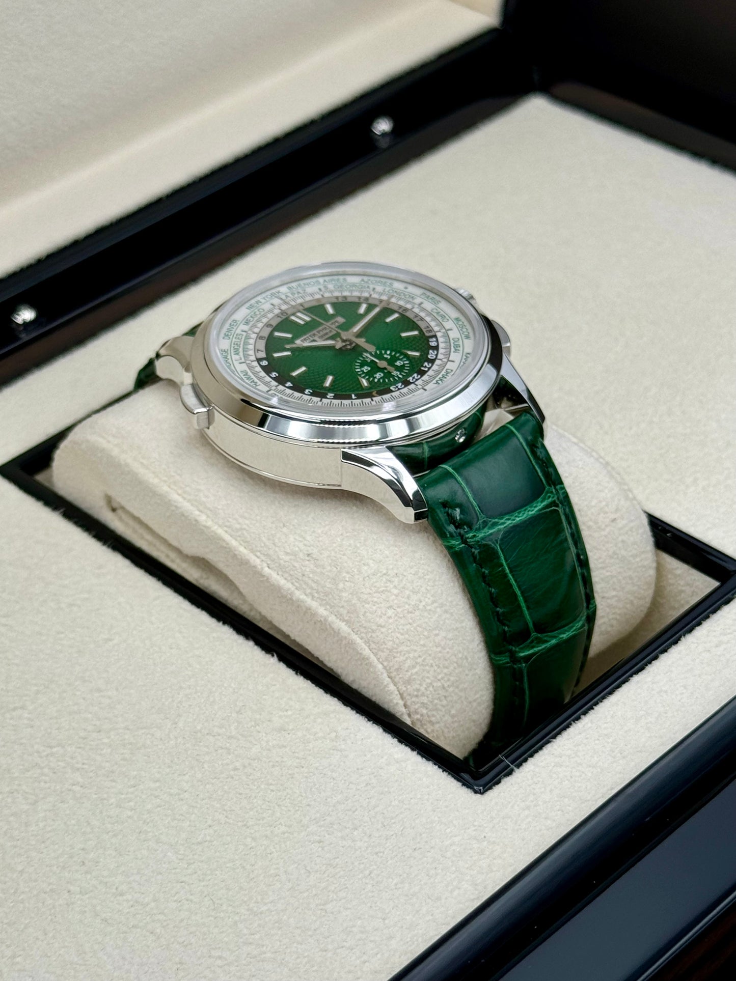 NEW 2023 Patek Philippe 5930P World Time Flyback Chronograph Platinum Green Dial