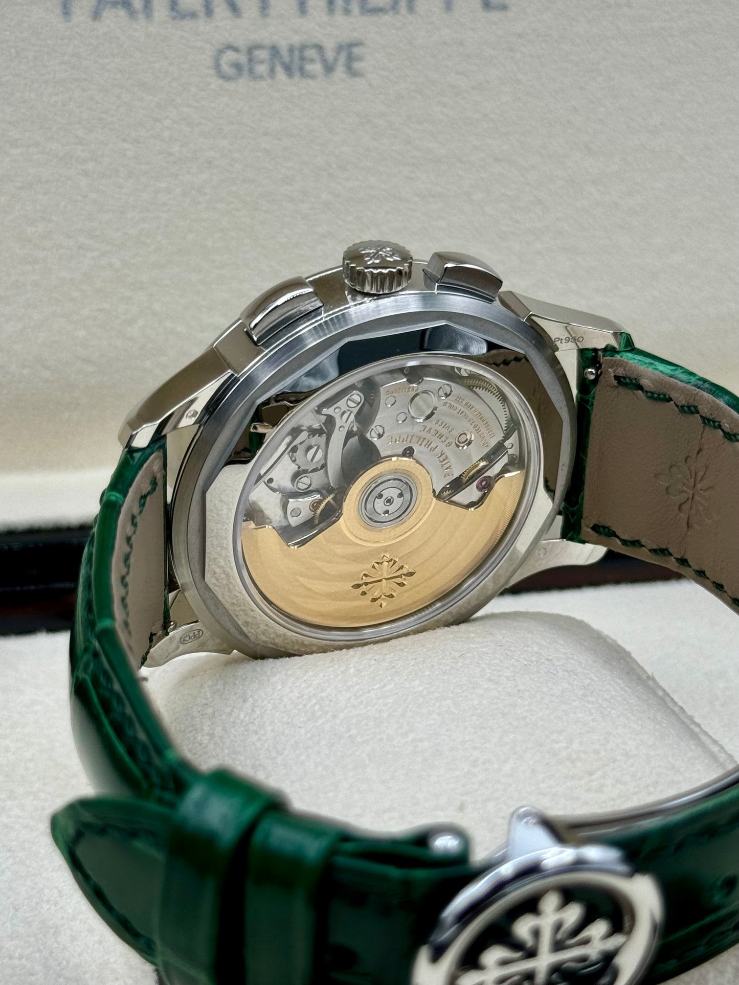 NEW 2023 Patek Philippe 5930P World Time Flyback Chronograph Platinum Green Dial