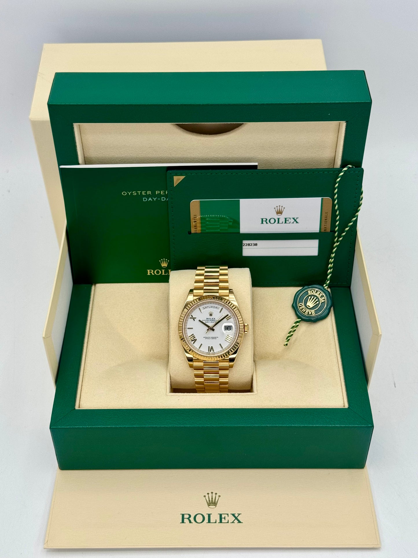 2019 Rolex Day-Date 40mm 228238 Presidential White Dial