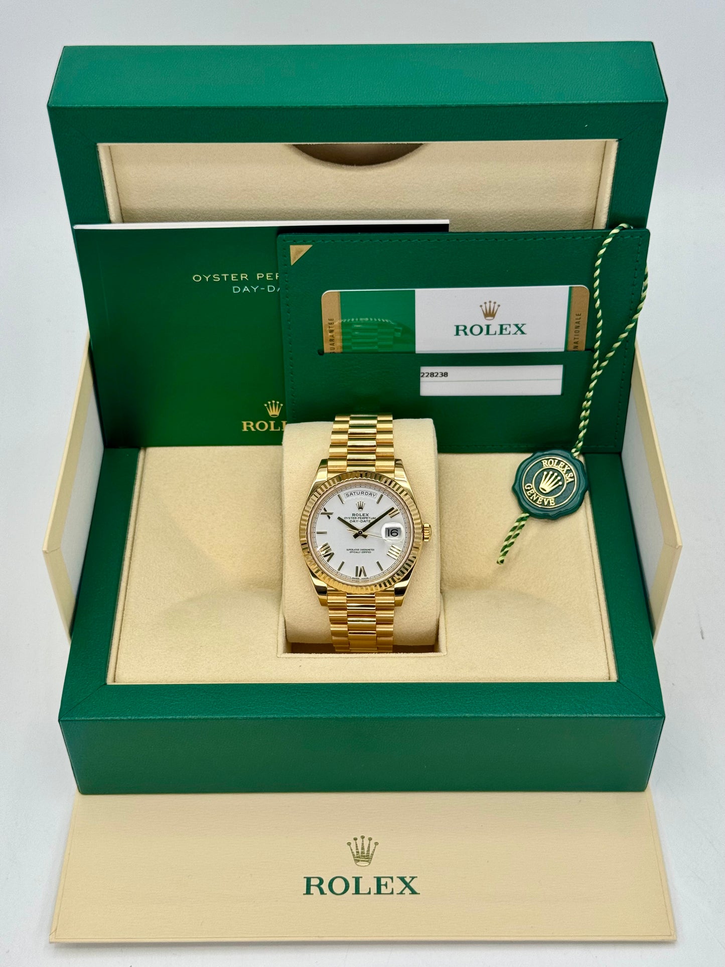 2019 Rolex Day-Date 40mm 228238 Presidential White Dial