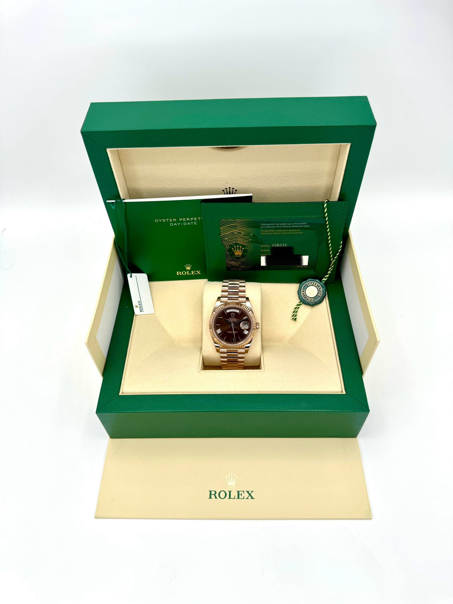 2023 Rolex Day-Date 40mm 228235 Presidential Rose Gold Chocolate Dial - MyWatchLLC