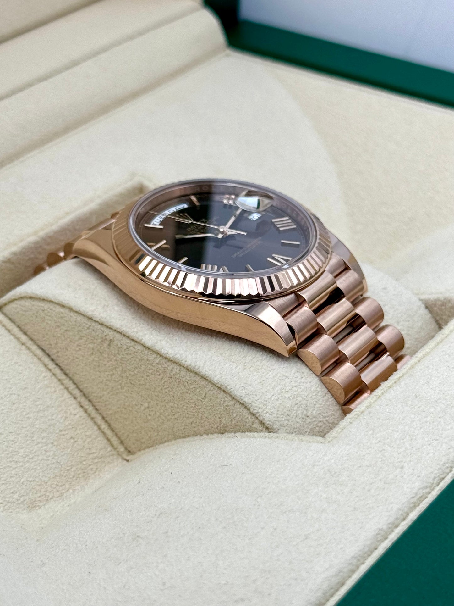 2023 Rolex Day-Date 40mm 228235 Presidential Rose Gold Chocolate Dial - MyWatchLLC