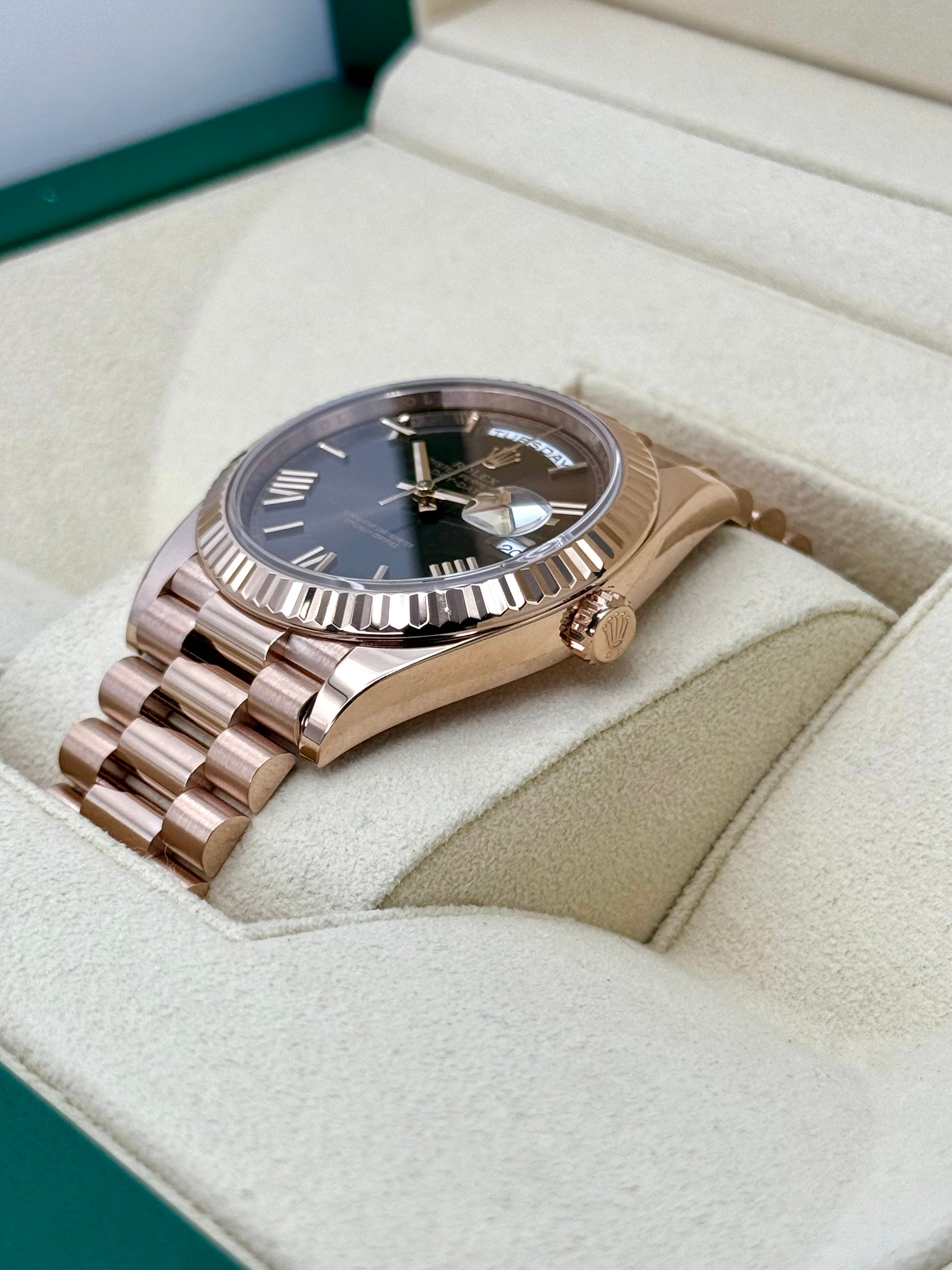 2023 Rolex Day Date 40mm 228235 Presidential Rose Gold Chocolate Dial