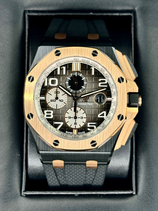 2020+ AP Royal Oak Offshore Chrono 44mm 26405NR Rose Gold Black Dial - MyWatchLLC