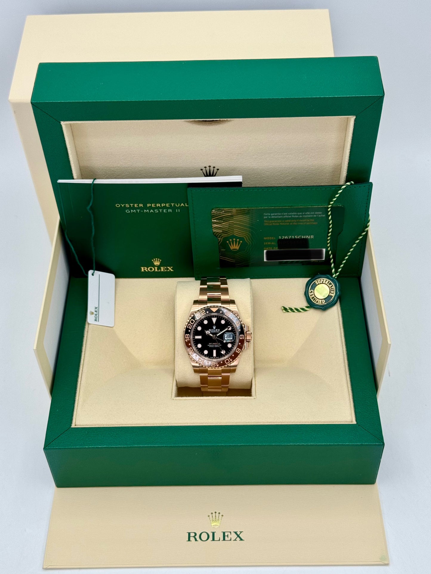 NEW 2023 Rolex GMT-Master II "Rootbeer" 40mm 126715CHNR Rose Gold