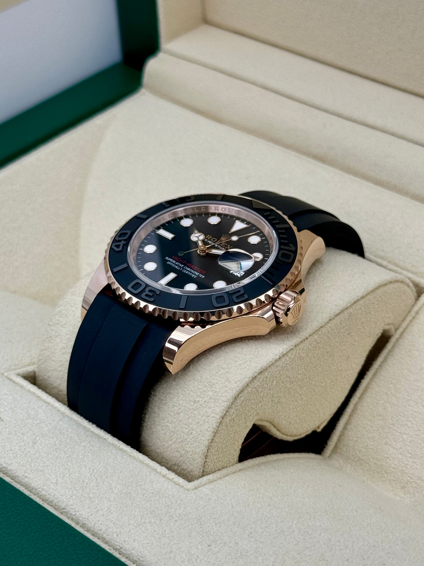 2024 Rolex Yacht-Master 40mm 126655 Rose Gold Oysterflex Black Dial