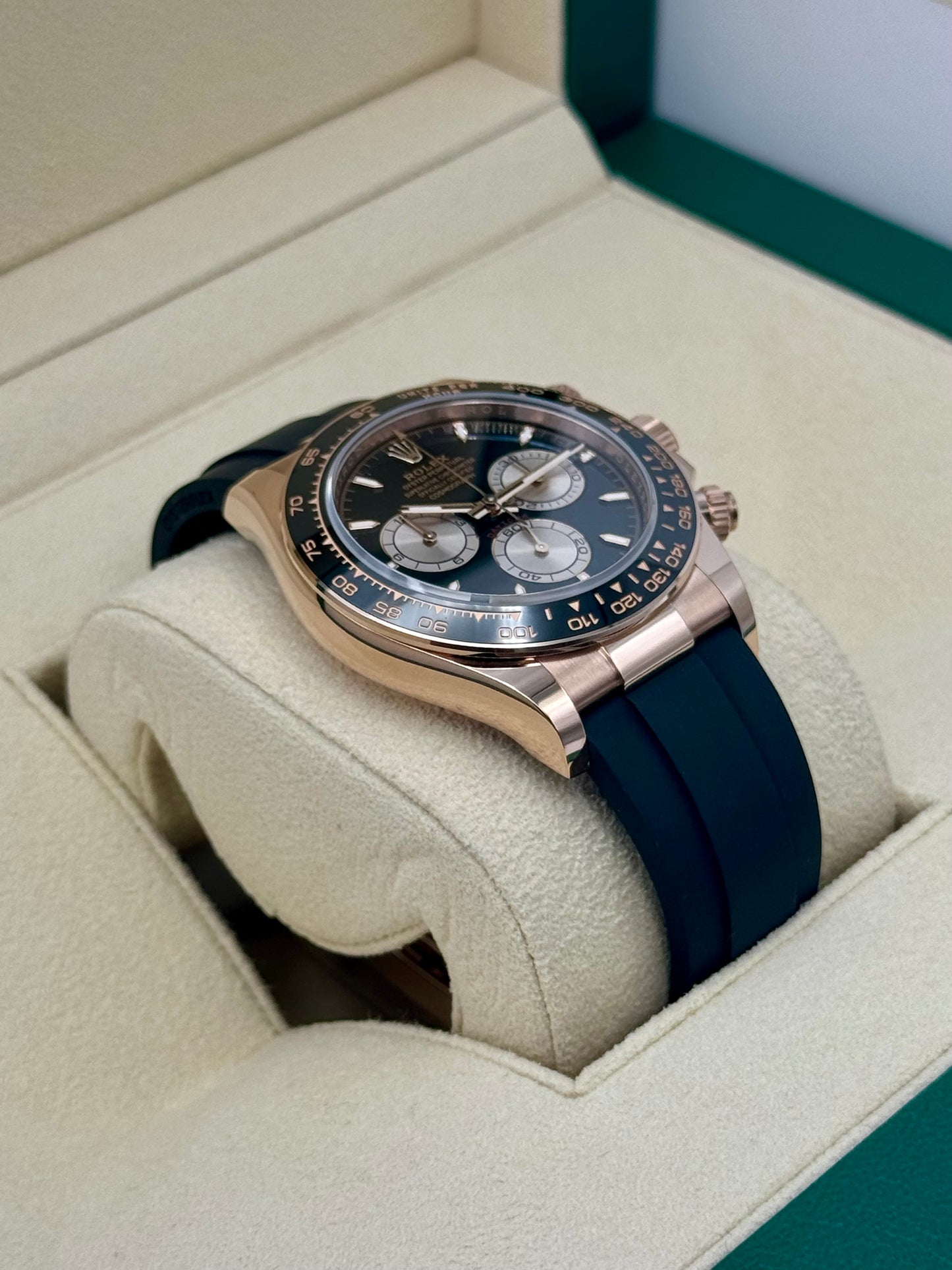 NEW 2024 Rolex Daytona 40mm 126515LN Rose Gold Oysterflex Black Dial Dial