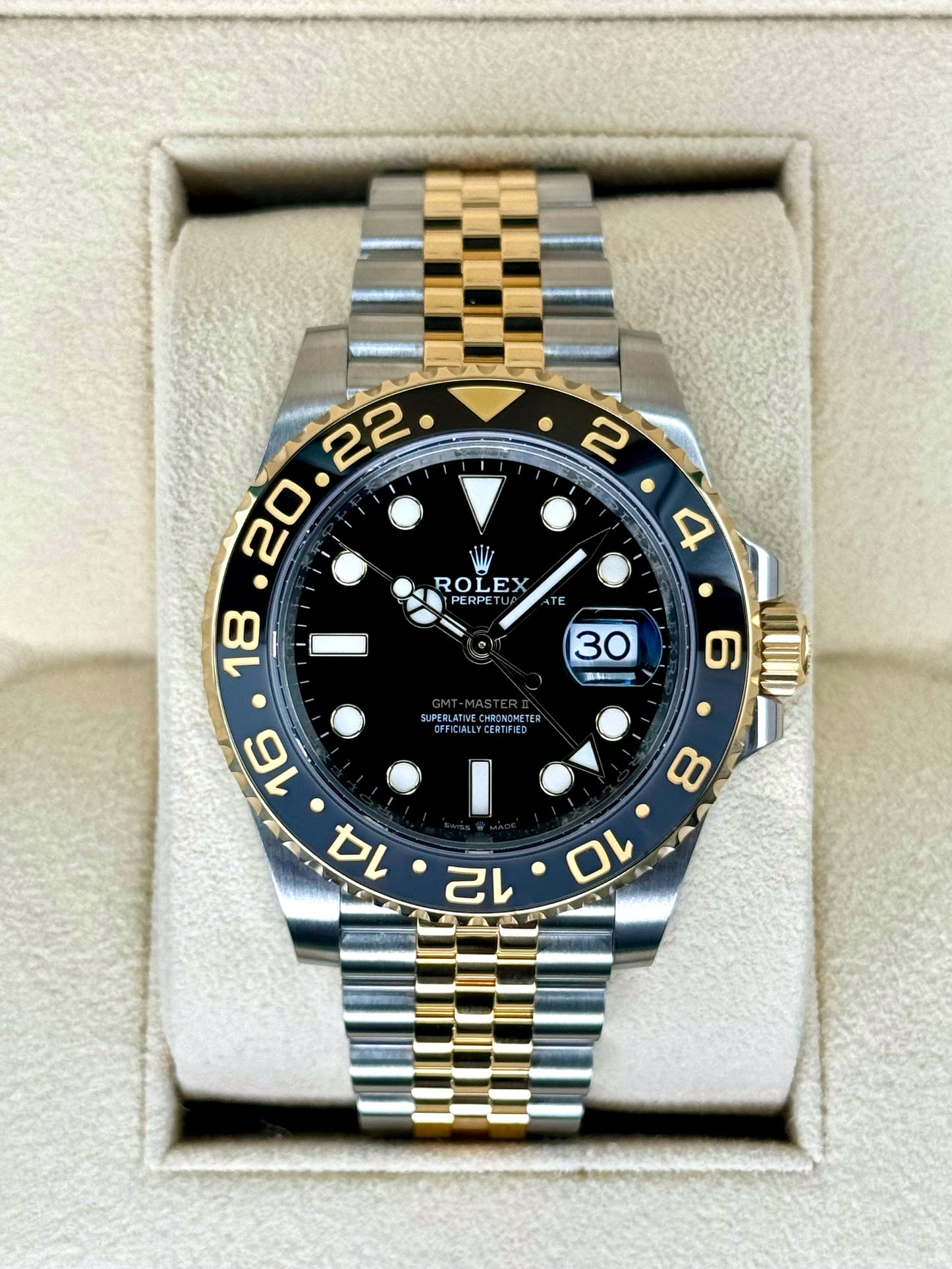 2024 Rolex GMT-Master II 40mm 126713GRNR Two-Tone Jubilee Black Dial