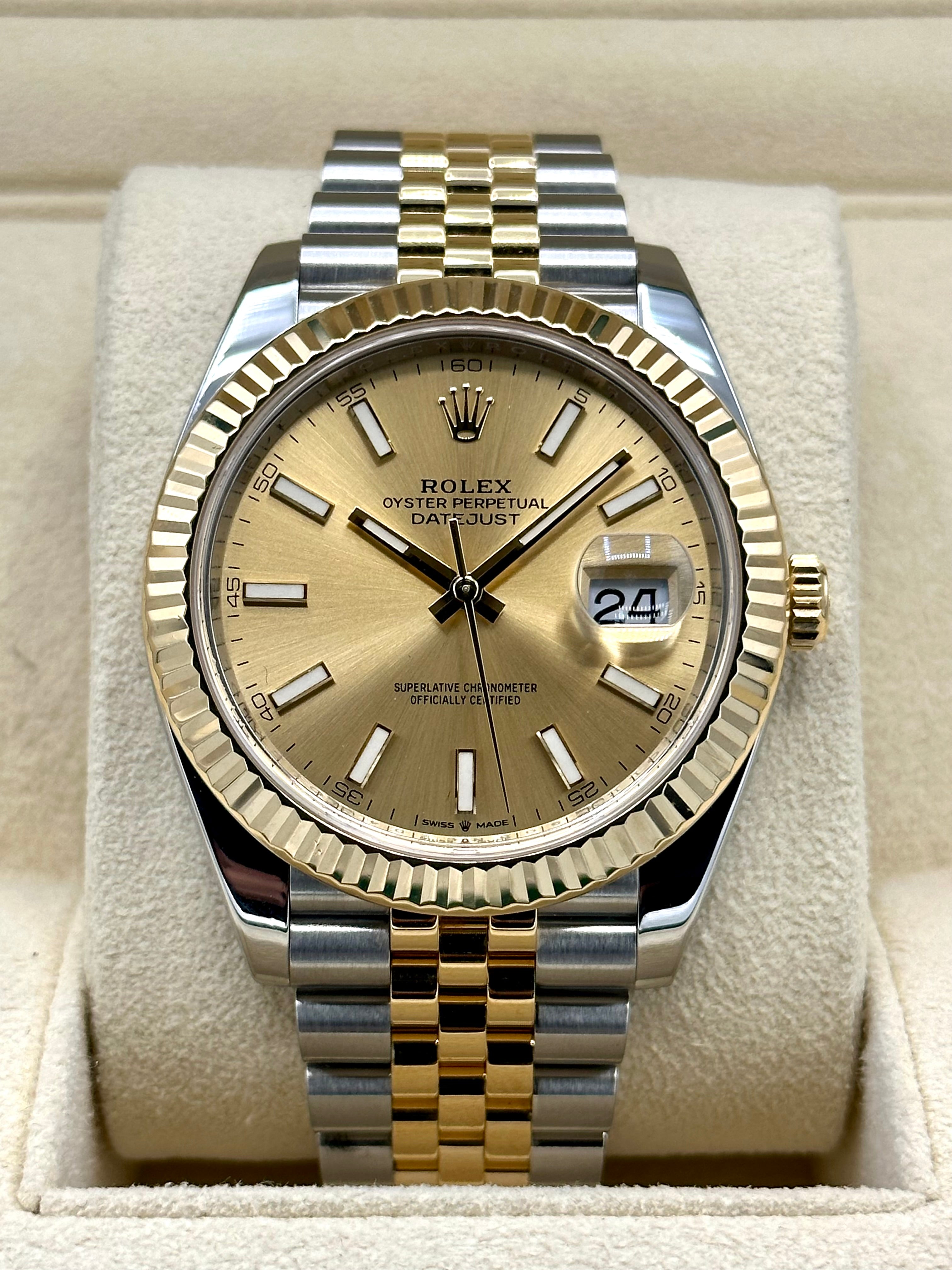 2021 Rolex Datejust 41mm 126333 Two Tone Jubilee Champagne Stick Dial