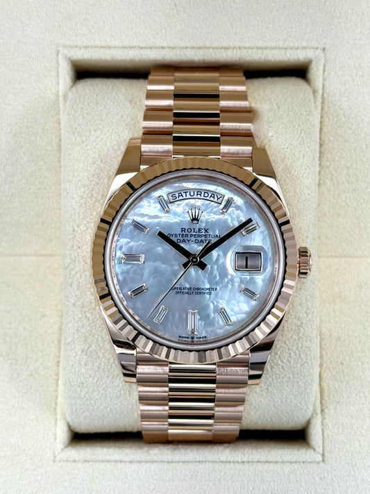 NEW 2024 Rolex Day-Date 40mm 228235 Rose Gold MOP Diamond Dial