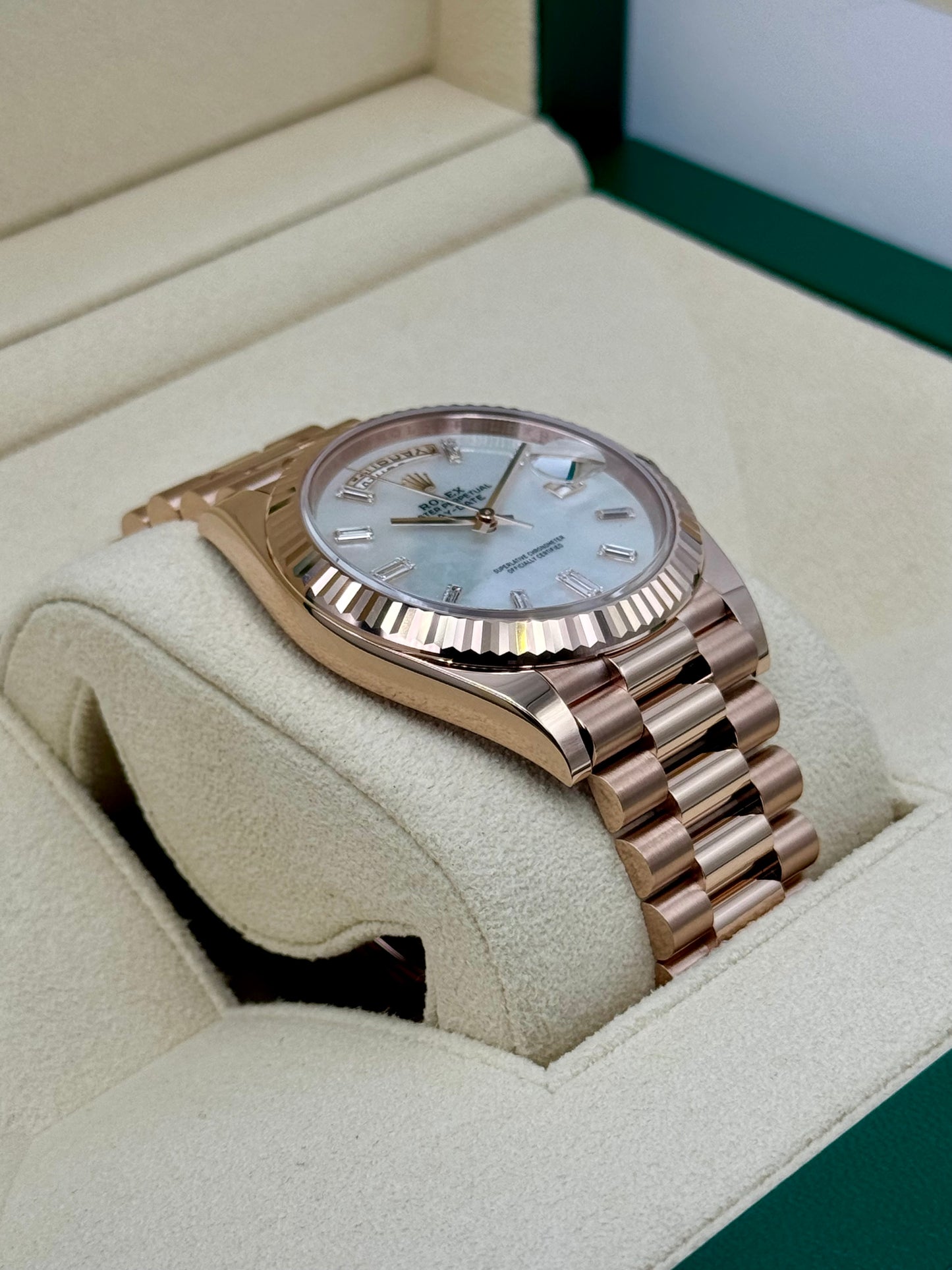 NEW 2024 Rolex Day-Date 40mm 228235 Rose Gold MOP Diamond Dial