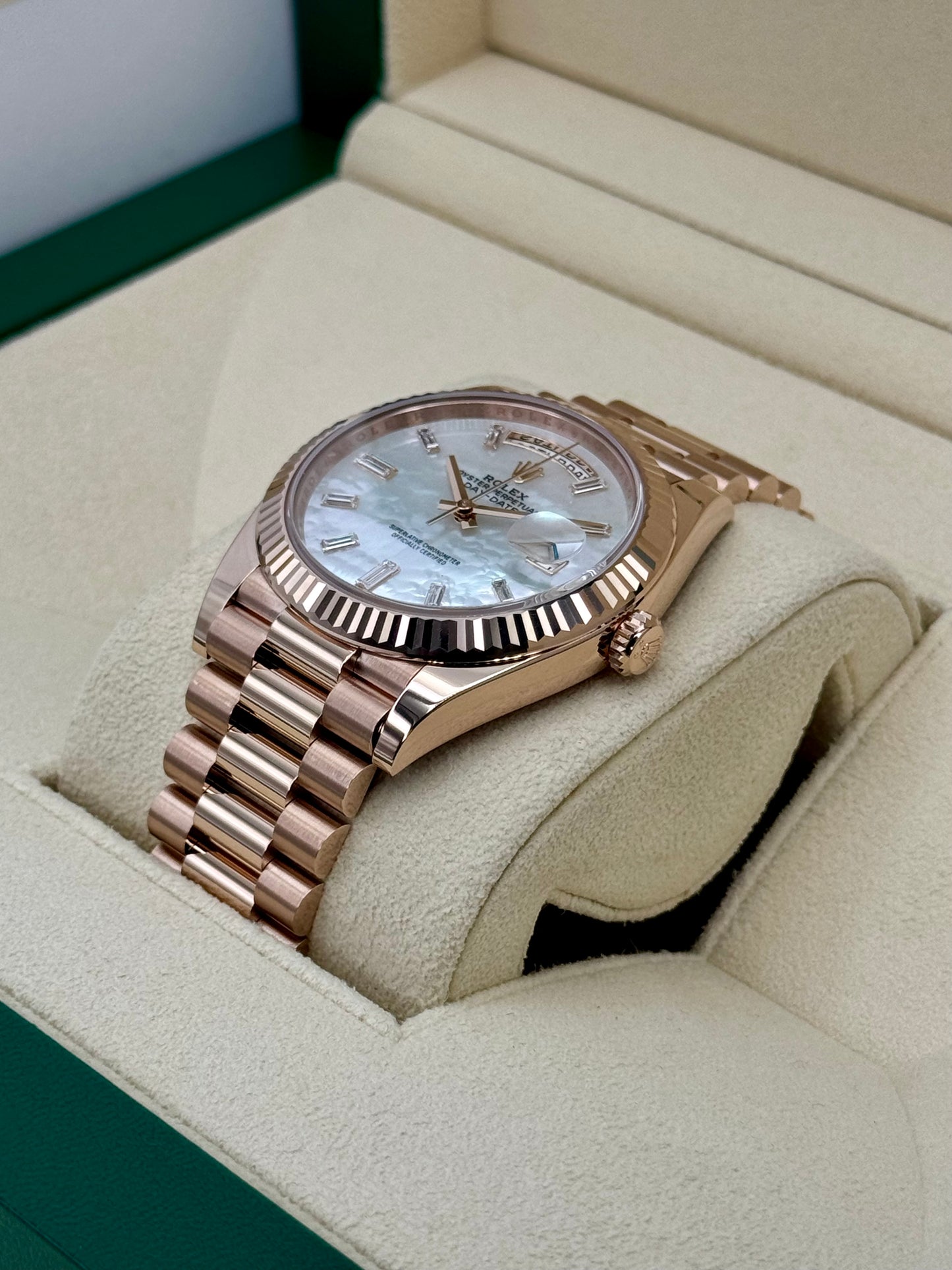 NEW 2024 Rolex Day-Date 40mm 228235 Rose Gold MOP Diamond Dial