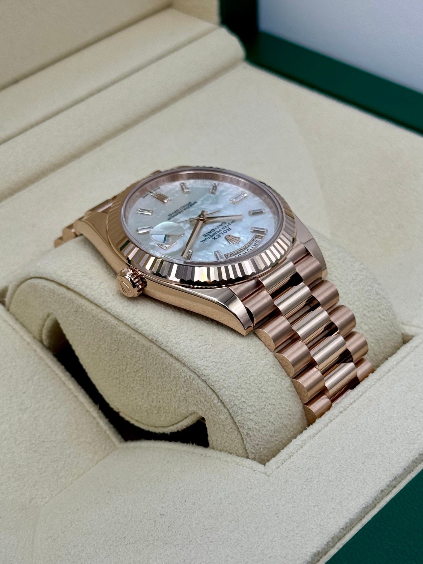 NEW 2024 Rolex Day-Date 40mm 228235 Rose Gold MOP Diamond Dial