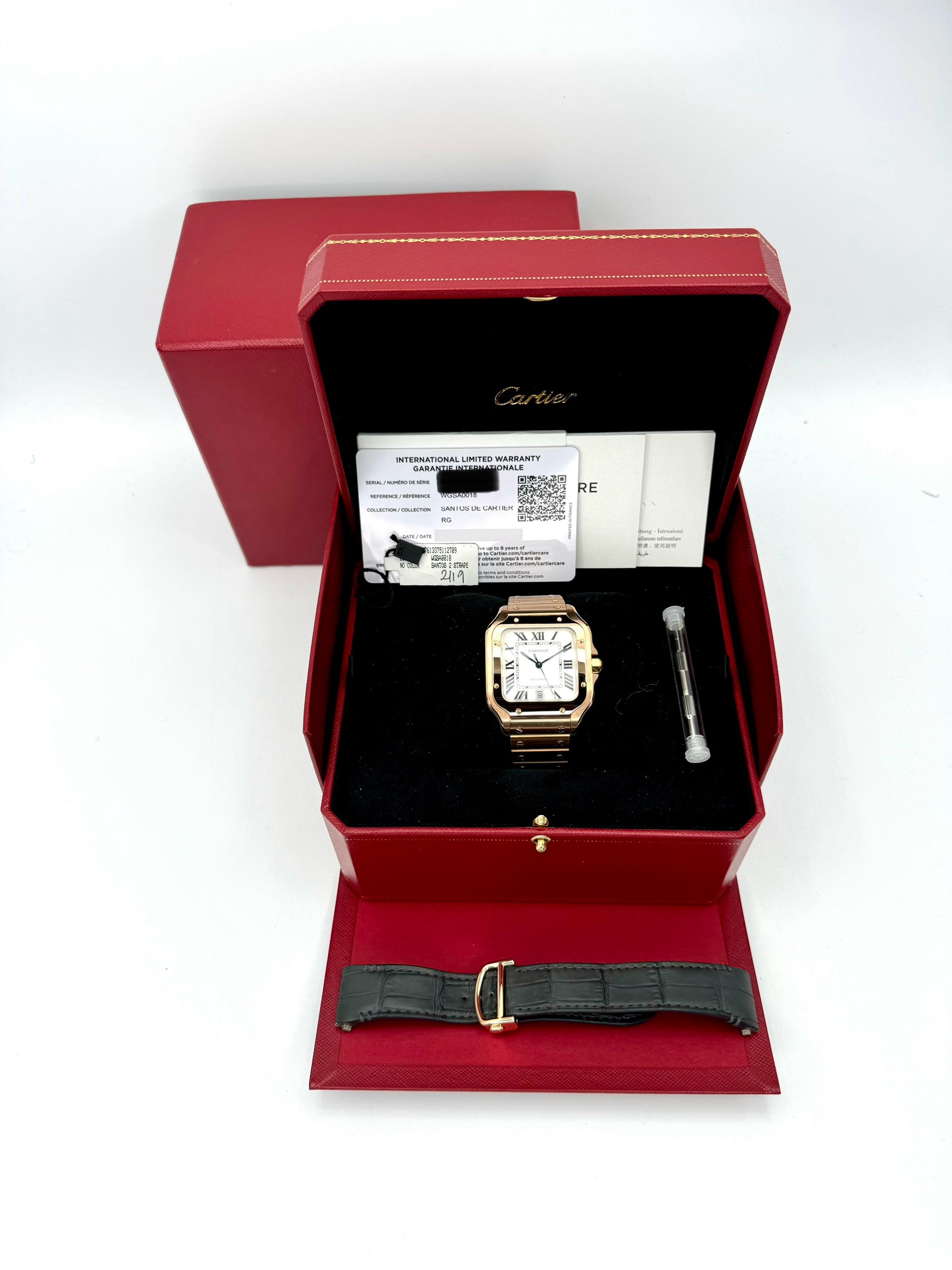 2021 Cartier Santos De Cartier 39.8mm WGSA0018 Rose Gold White Dial - MyWatchLLC