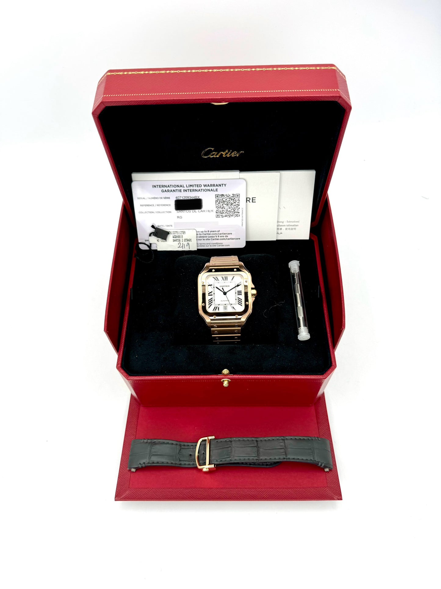 2021 Cartier Santos De Cartier 39.8mm WGSA0018 Rose Gold White Dial - MyWatchLLC