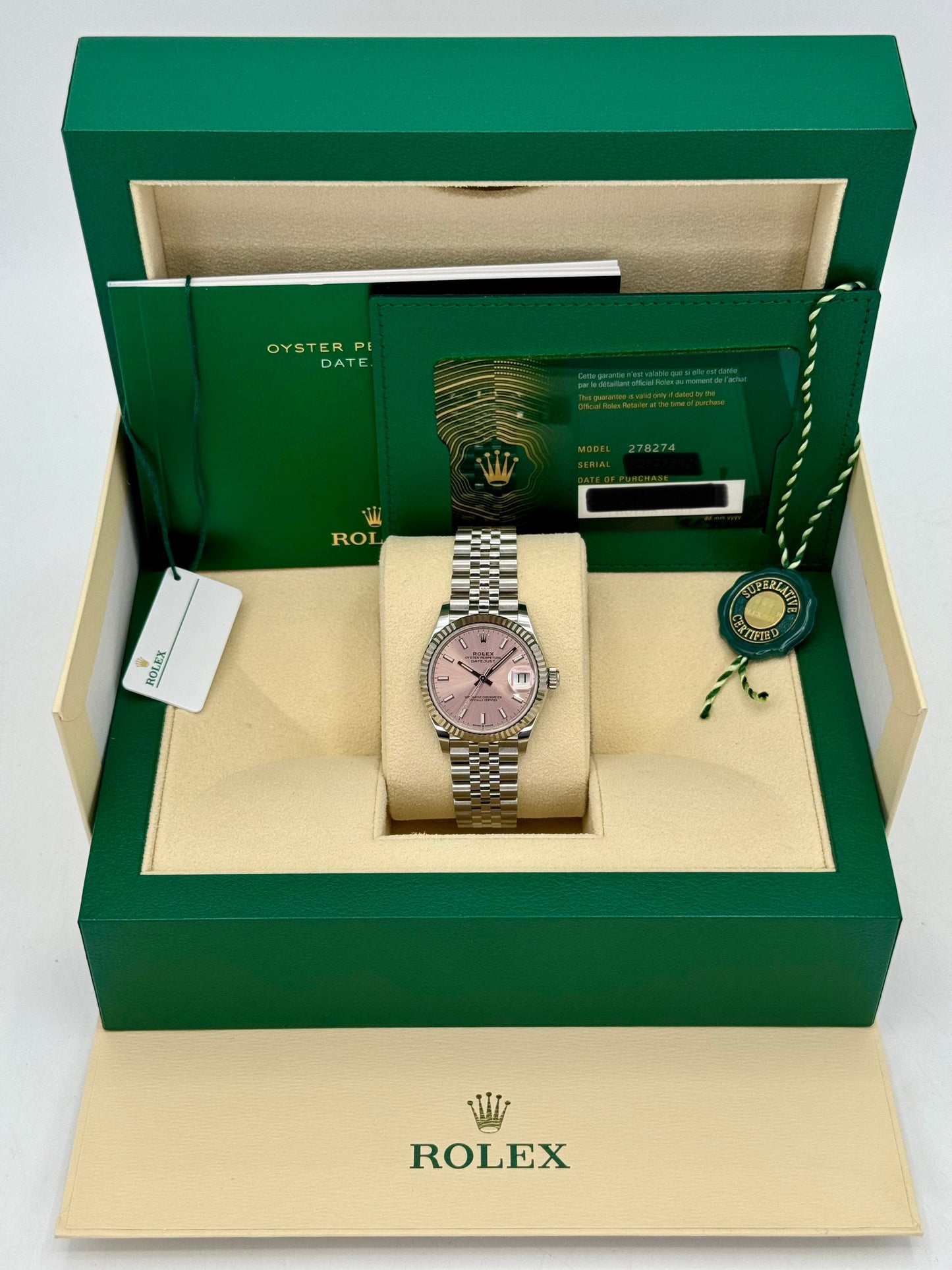 NEW 2024 Rolex Datejust 31mm 278274 Stainless Steel Jubilee Pink Dial