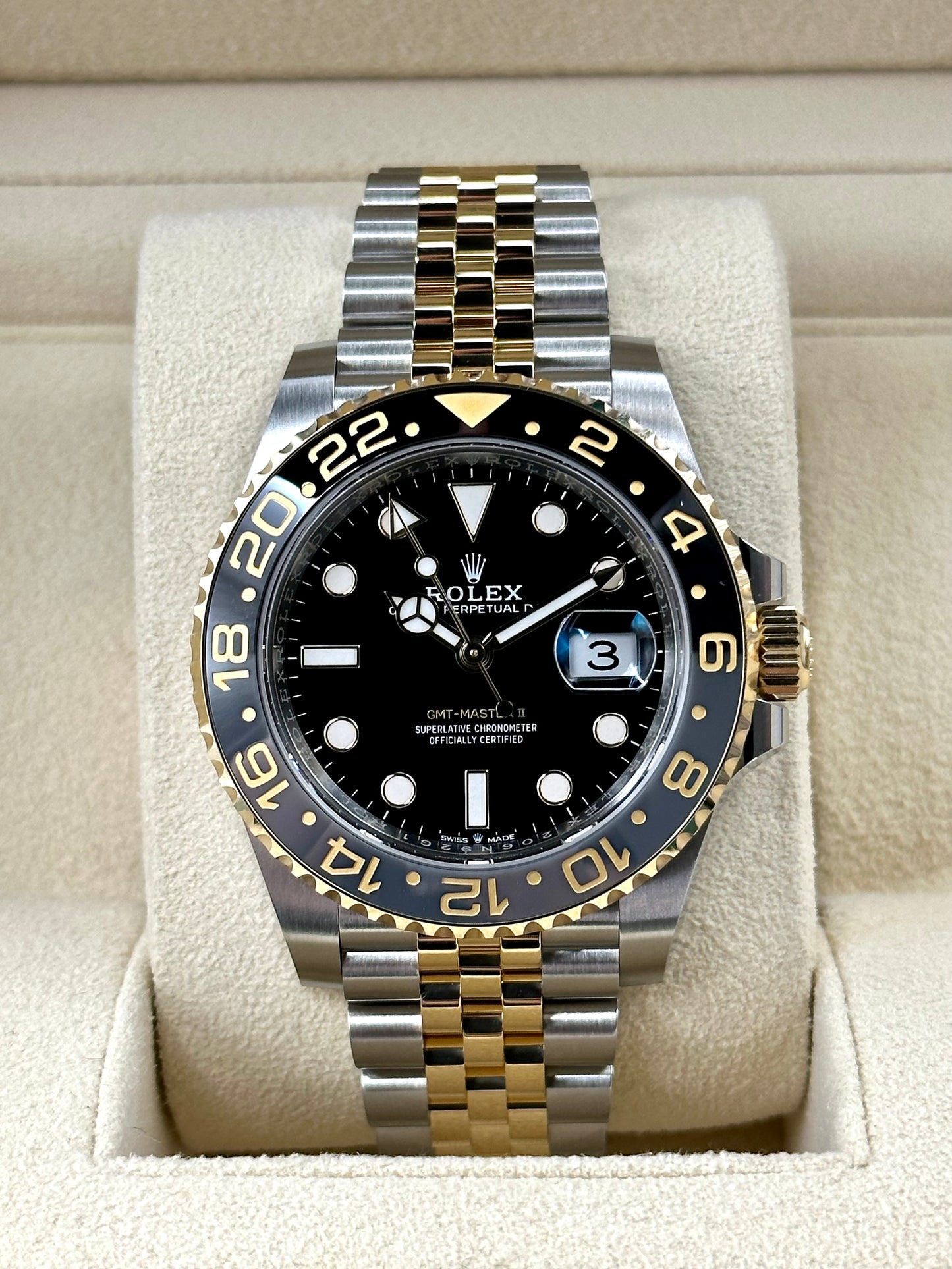 NEW 2023 Rolex GMT-Master II 40mm 126713GRNR Two-Tone Jubilee Black Dial - MyWatchLLC