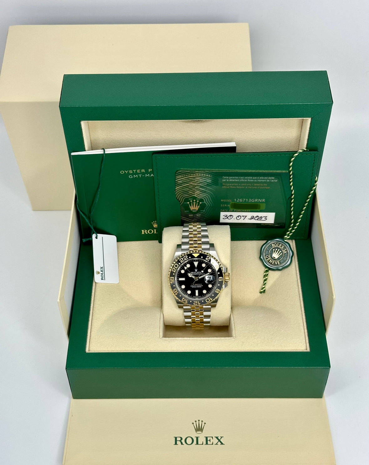 NEW 2023 Rolex GMT-Master II 40mm 126713GRNR Two-Tone Jubilee Black Dial - MyWatchLLC