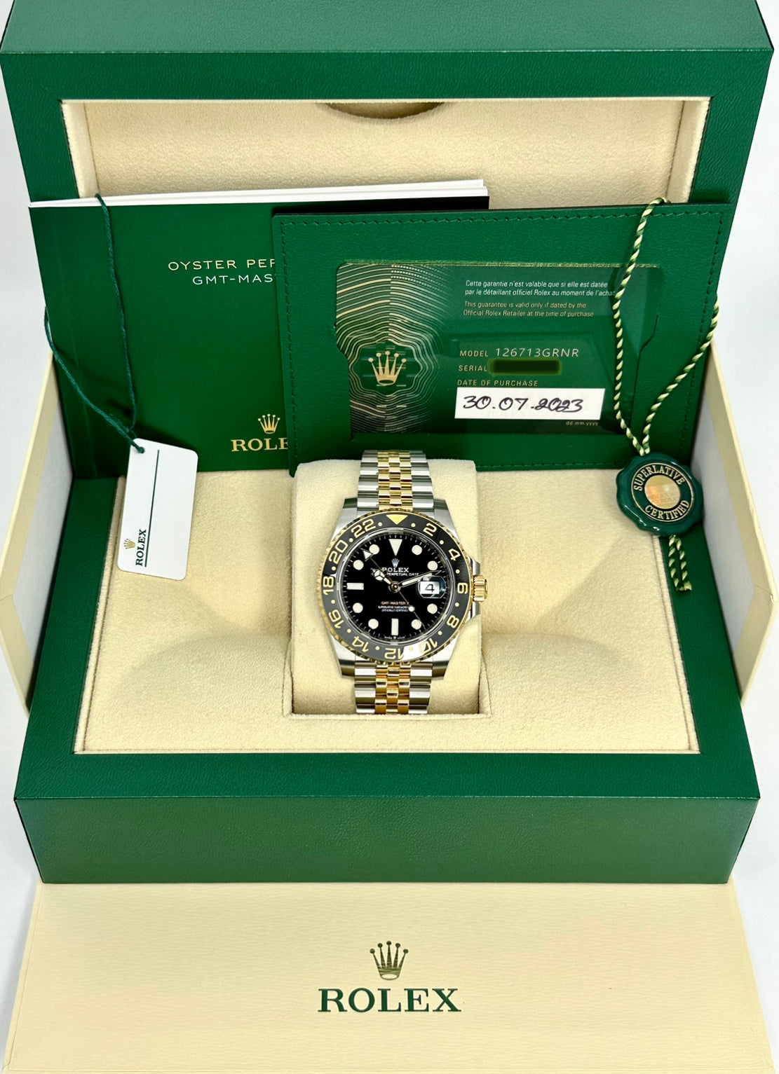 NEW 2023 Rolex GMT-Master II 40mm 126713GRNR Two-Tone Jubilee Black Dial - MyWatchLLC