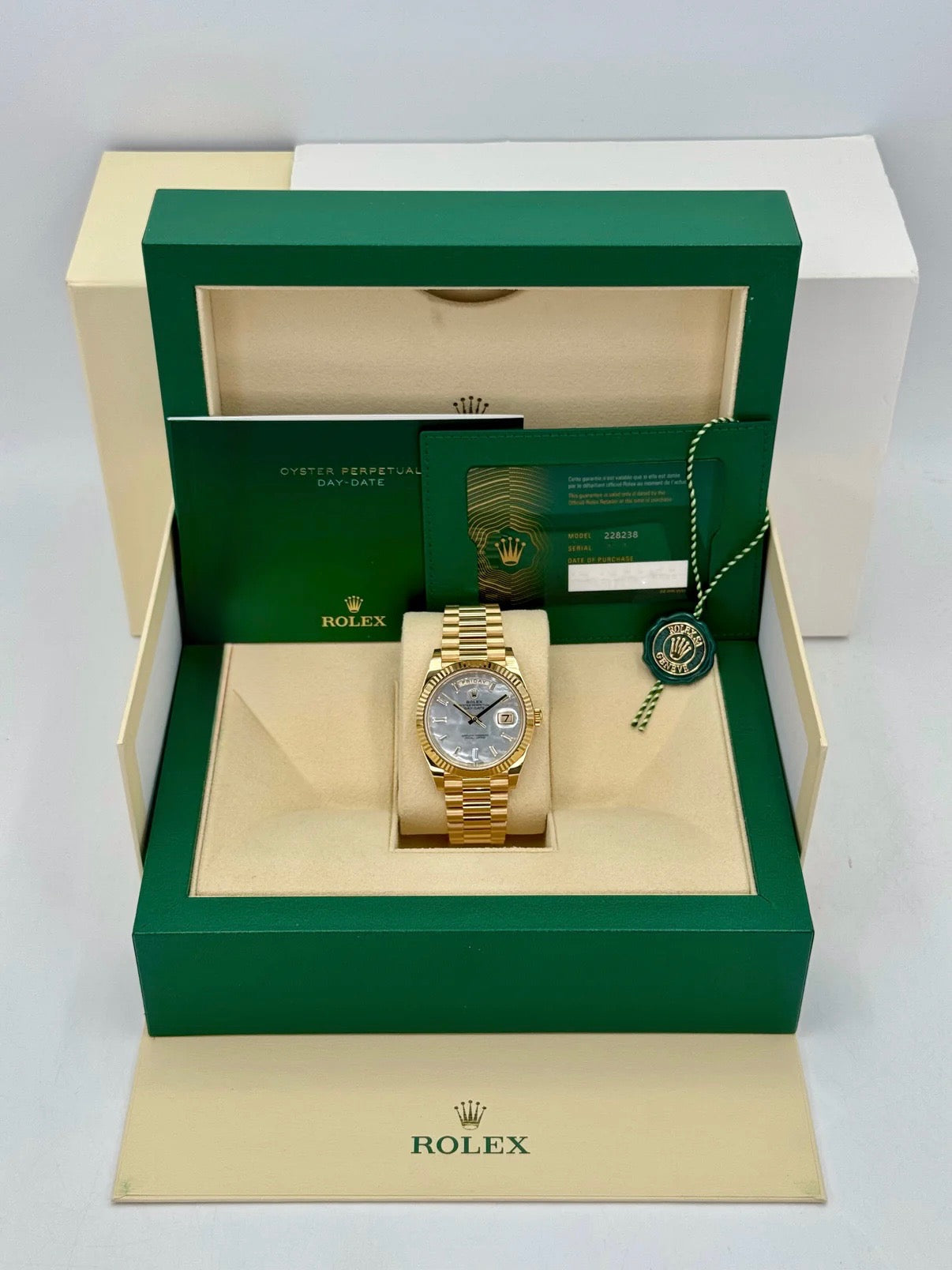 NEW 2025 Rolex Day-Date 40mm 228238 Mother Of Pearl Diamond Dial - MyWatchLLC