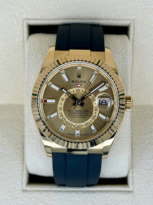 2024 Rolex Sky-Dweller 42mm 336238 Yellow Gold Oysterflex Champagne Dial