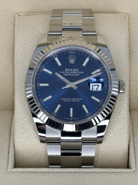 NEW 2023 Rolex Datejust 41mm 126334 Stainless Steel Blue Stick Dial - MyWatchLLC