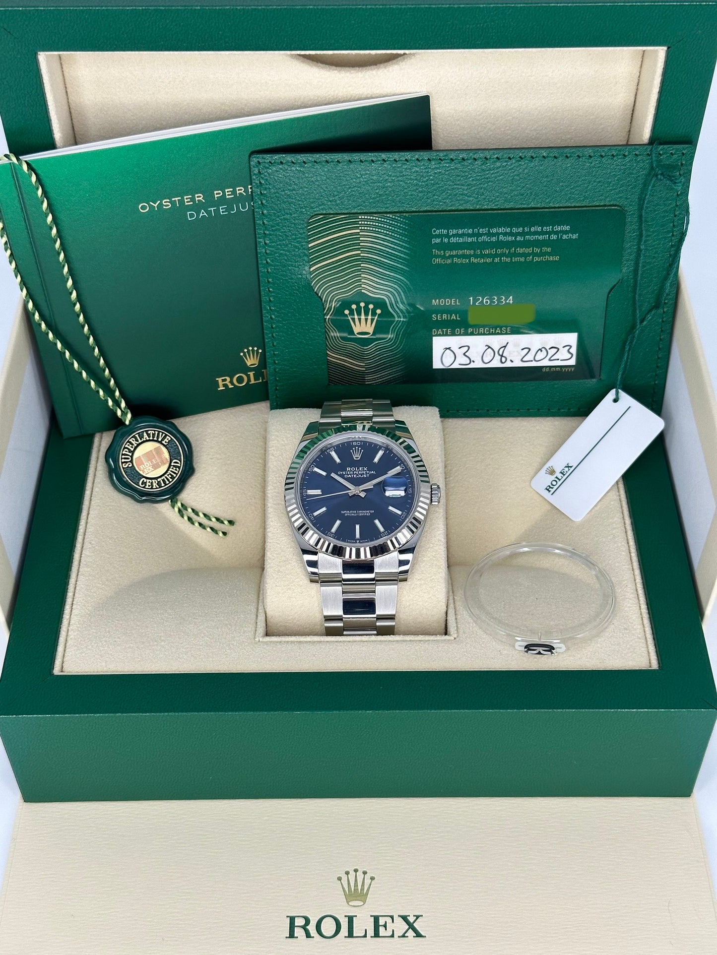 NEW 2023 Rolex Datejust 41mm 126334 Stainless Steel Blue Stick Dial - MyWatchLLC