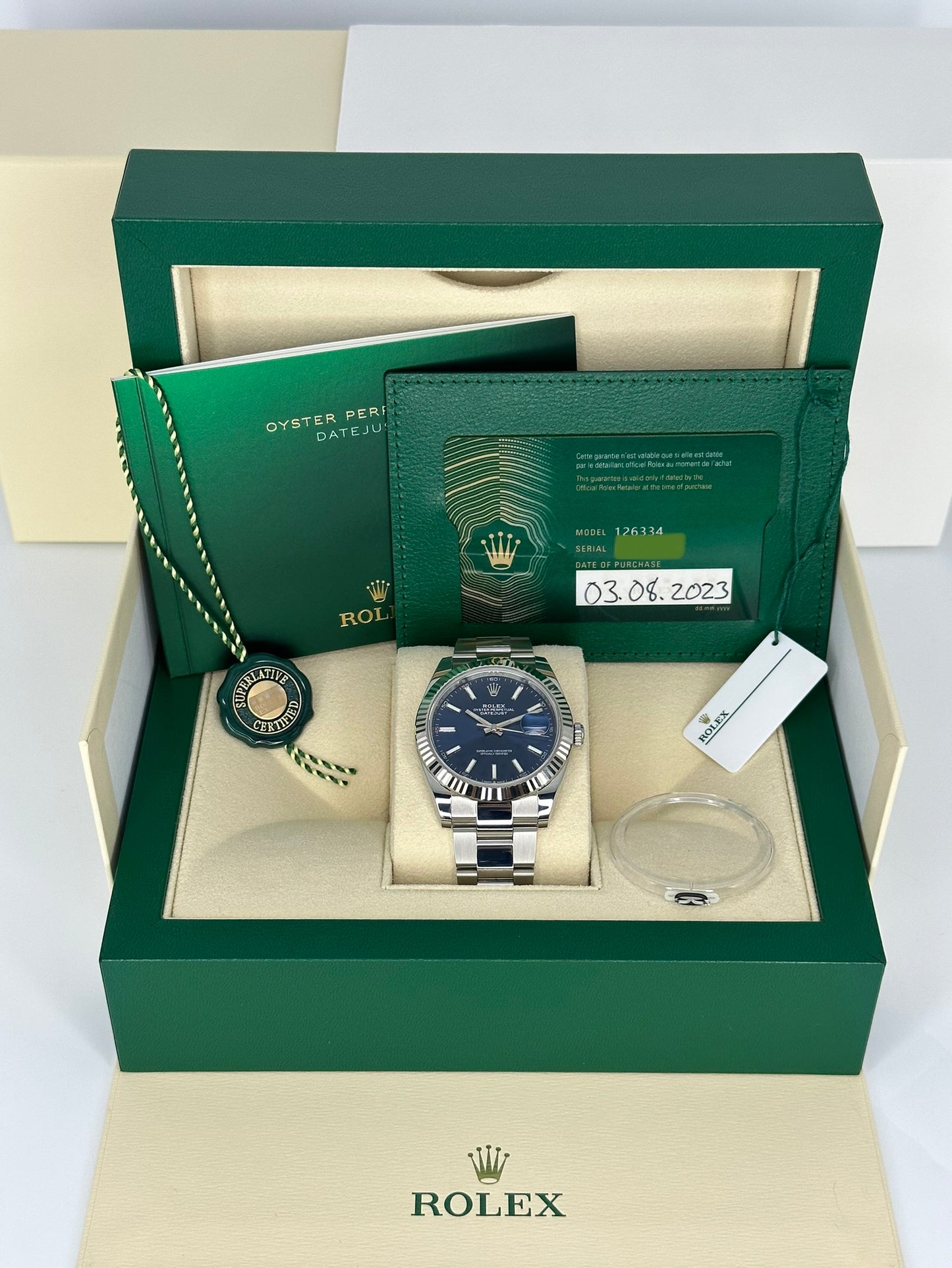 NEW 2023 Rolex Datejust 41mm 126334 Stainless Steel Blue Stick Dial - MyWatchLLC