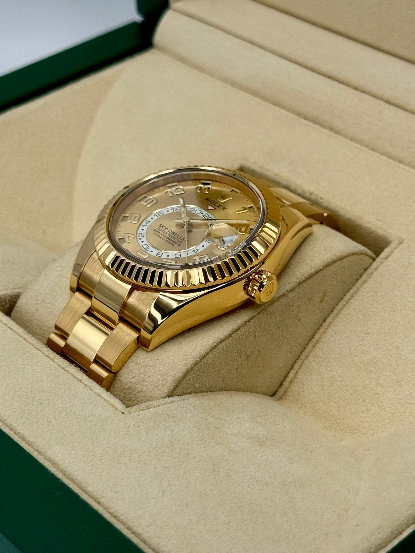 2019 Rolex Sky-Dweller 42mm 326938 Yellow Gold Oyster Champagne Dial