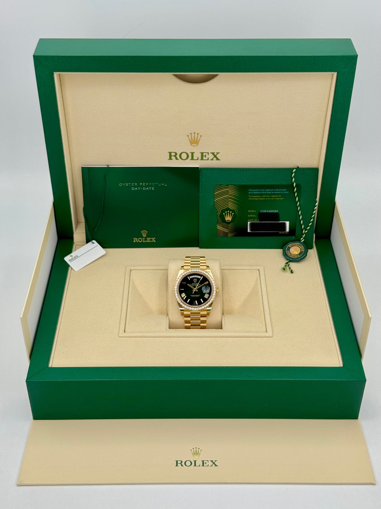 New 2024 Rolex Day-Date 40mm 228348RBR Presidential Green Dial