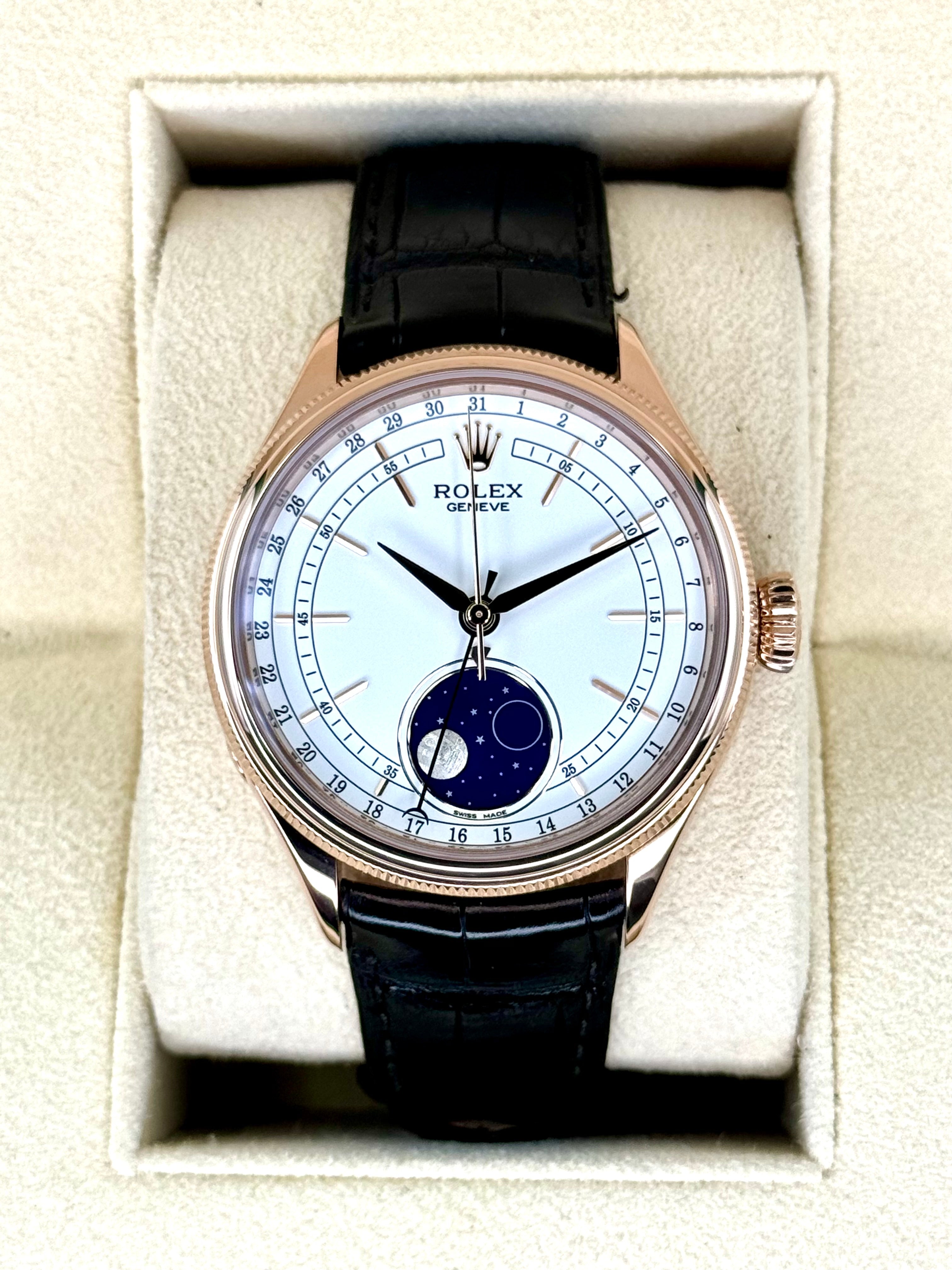 2018 Rolex Cellini Moonphase 39mm 50535 Rose Gold White Dial MyWatchLLC