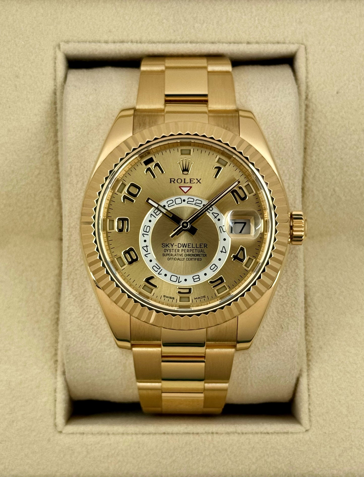 2019 Rolex Sky-Dweller 42mm 326938 Yellow Gold Oyster Champagne Dial