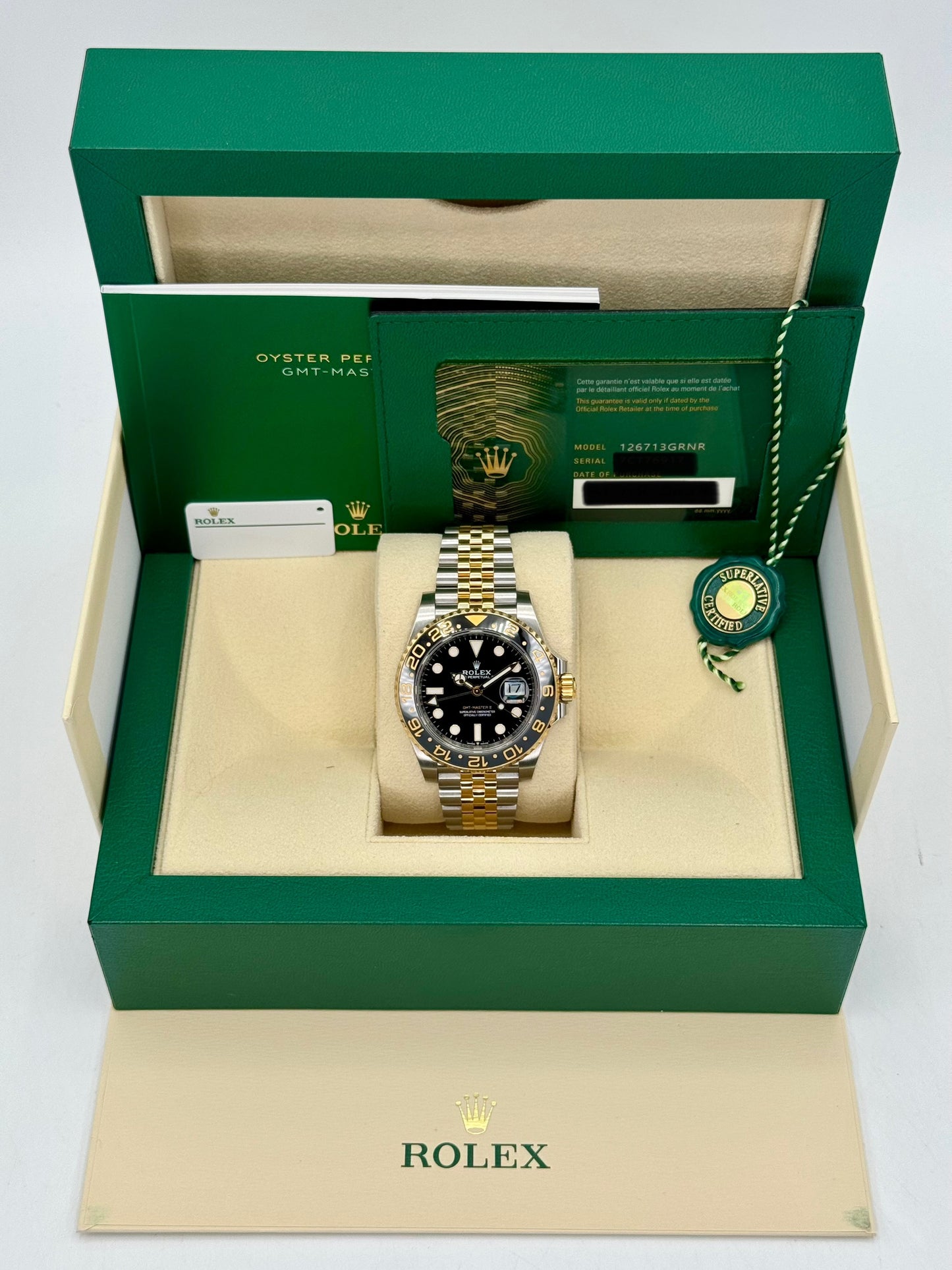 2024 Rolex GMT-Master II 40mm 126713GRNR Two-Tone Jubilee Black Dial