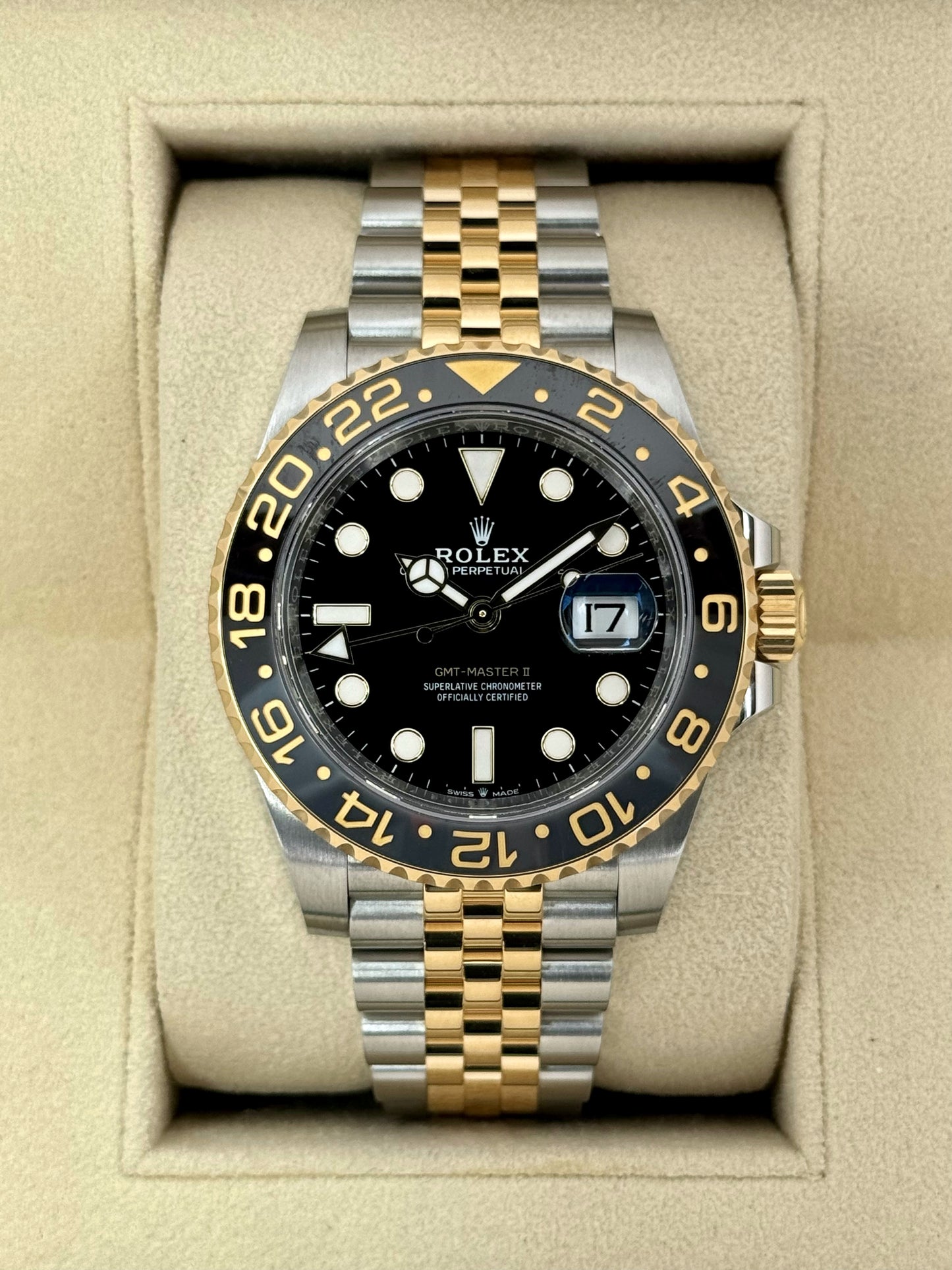 2024 Rolex GMT-Master II 40mm 126713GRNR Two-Tone Jubilee Black Dial