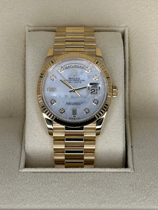2021 Rolex Day-Date 36mm 128238 Mother of Pearl Diamond Dial - MyWatchLLC