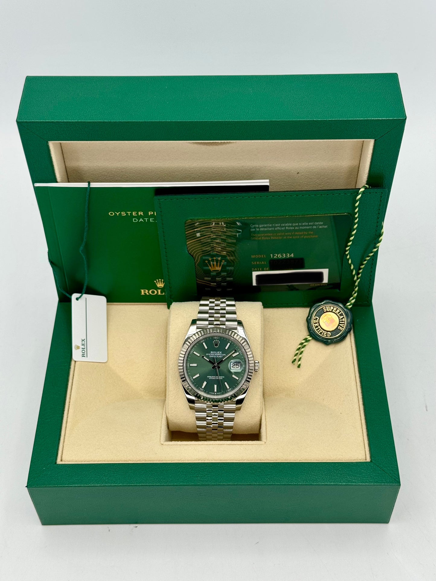 2023 Rolex Datejust 41mm 126334 Stainless Steel Jubilee Green Dial