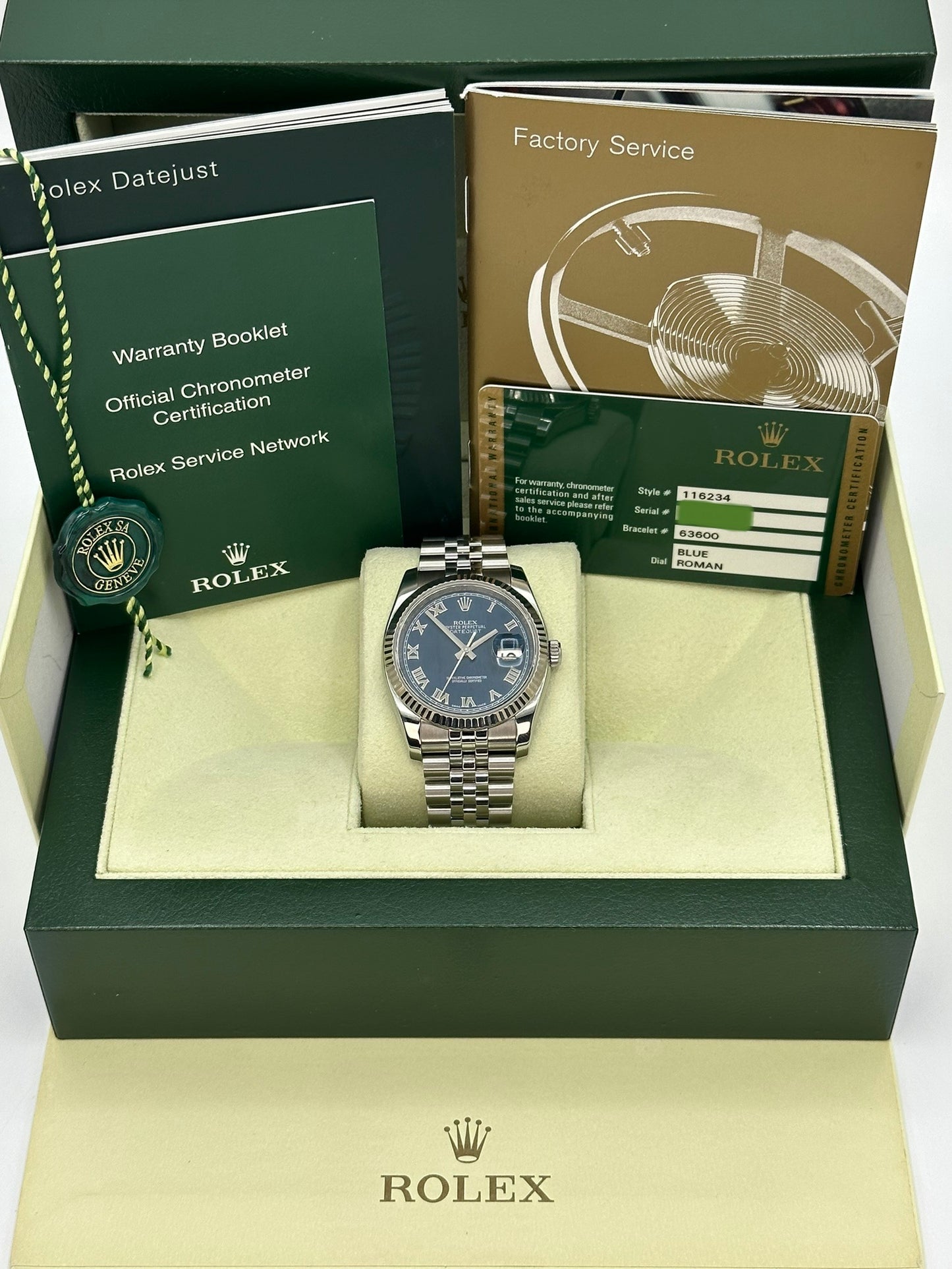 2012 Datejust 36mm 116234 Jubilee Blue Roman Numeral Dial - MyWatchLLC