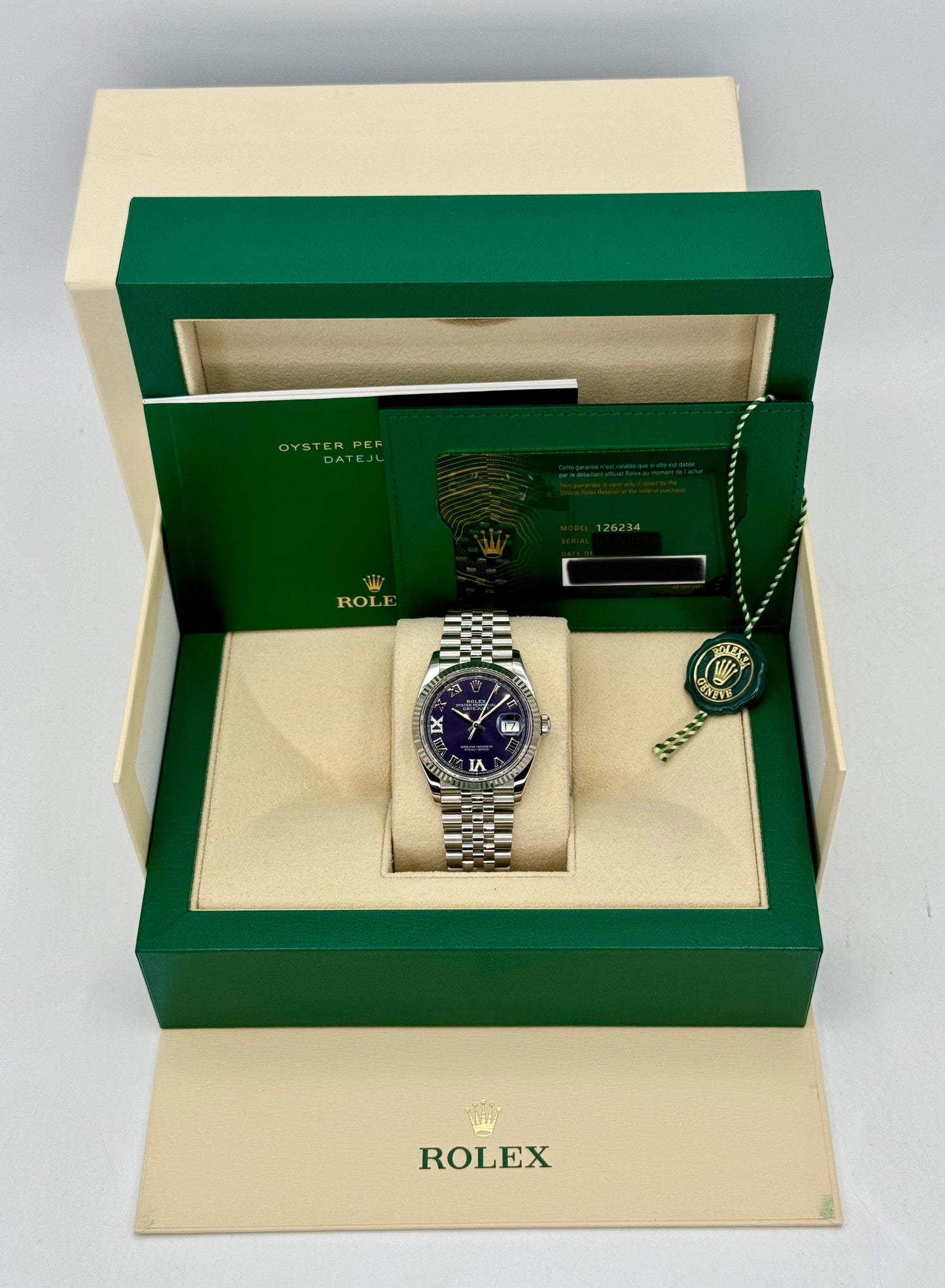 2023 Rolex Datejust 36mm 126234 Stainless Steel Jubilee Purple Dial