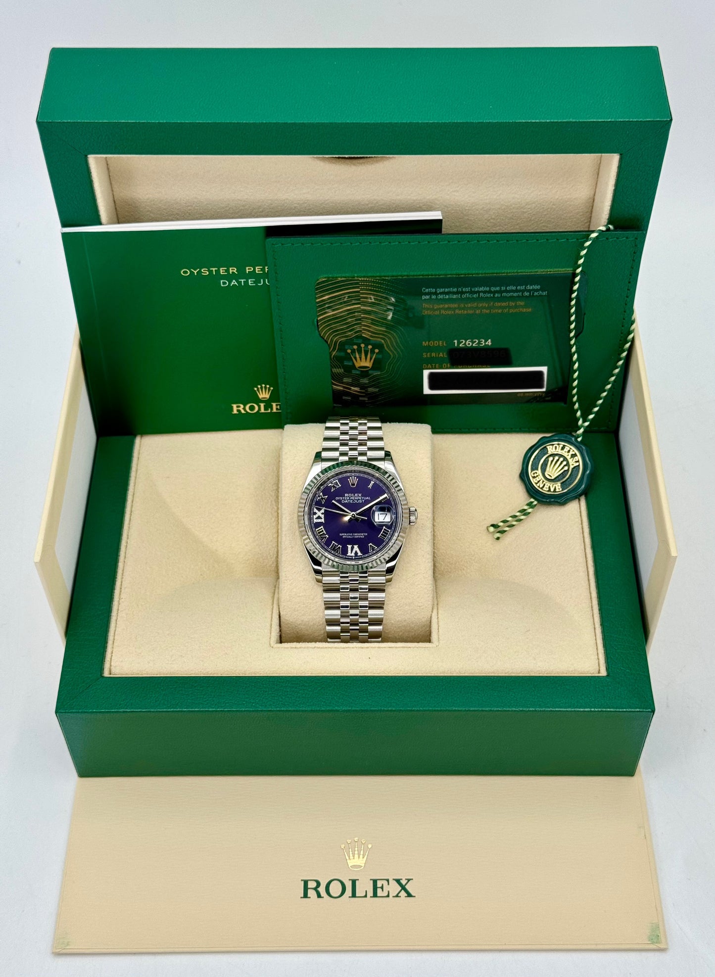 2023 Rolex Datejust 36mm 126234 Stainless Steel Jubilee Purple Dial