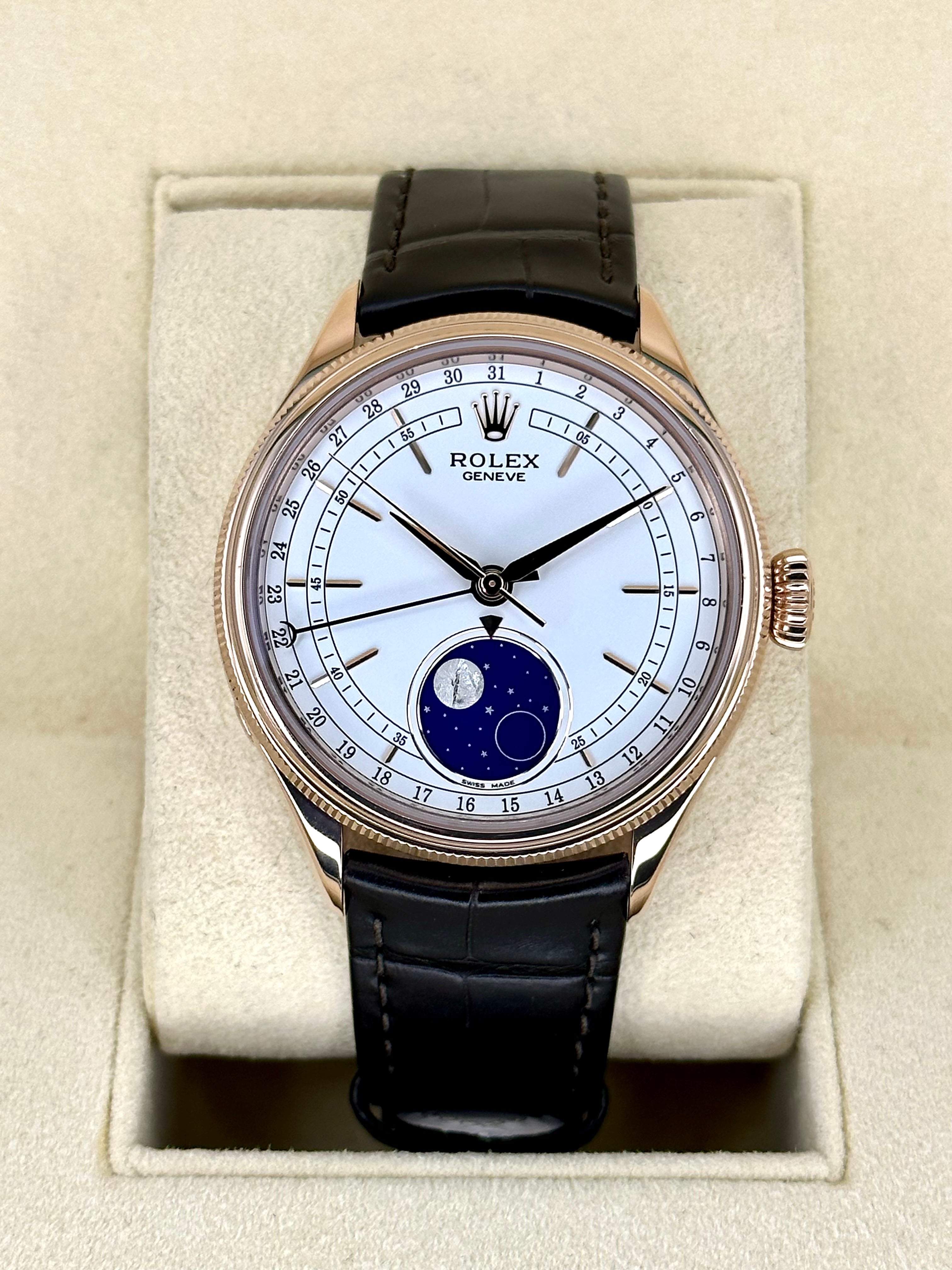 2022 Rolex Cellini Moonphase 39mm 50535 Rose Gold White Dial