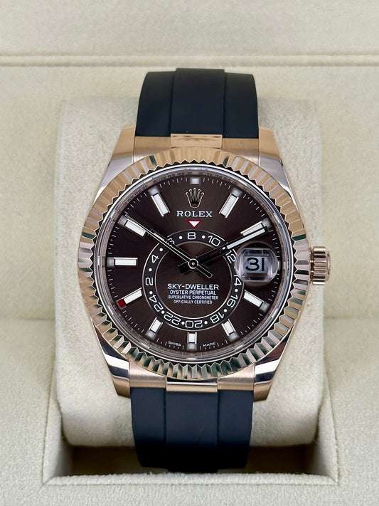 2022 Rolex Sky-Dweller 42mm 326235 Rose Gold Oysterflex Chocolate Dial - MyWatchLLC