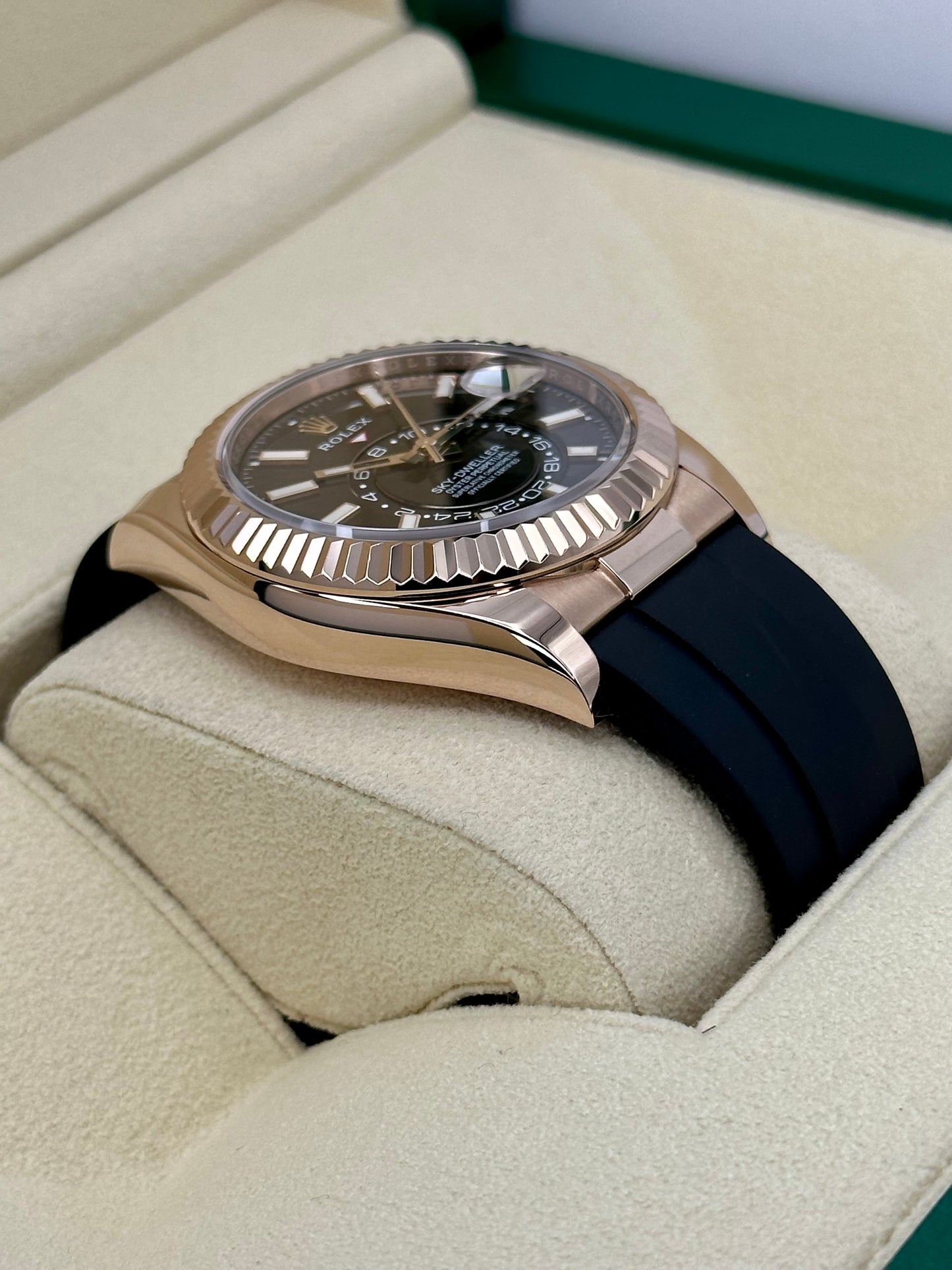 2022 Rolex Sky-Dweller 42mm 326235 Rose Gold Oysterflex Chocolate Dial - MyWatchLLC